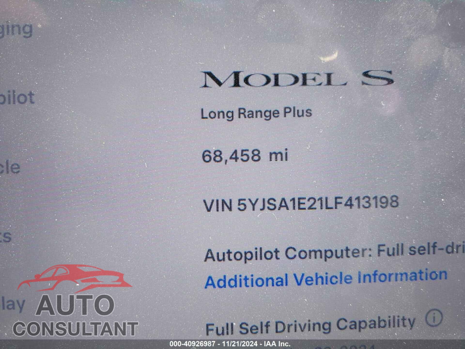 TESLA MODEL S 2020 - 5YJSA1E21LF413198