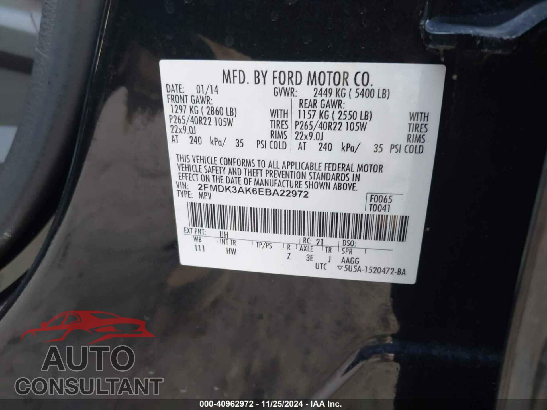 FORD EDGE 2014 - 2FMDK3AK6EBA22972