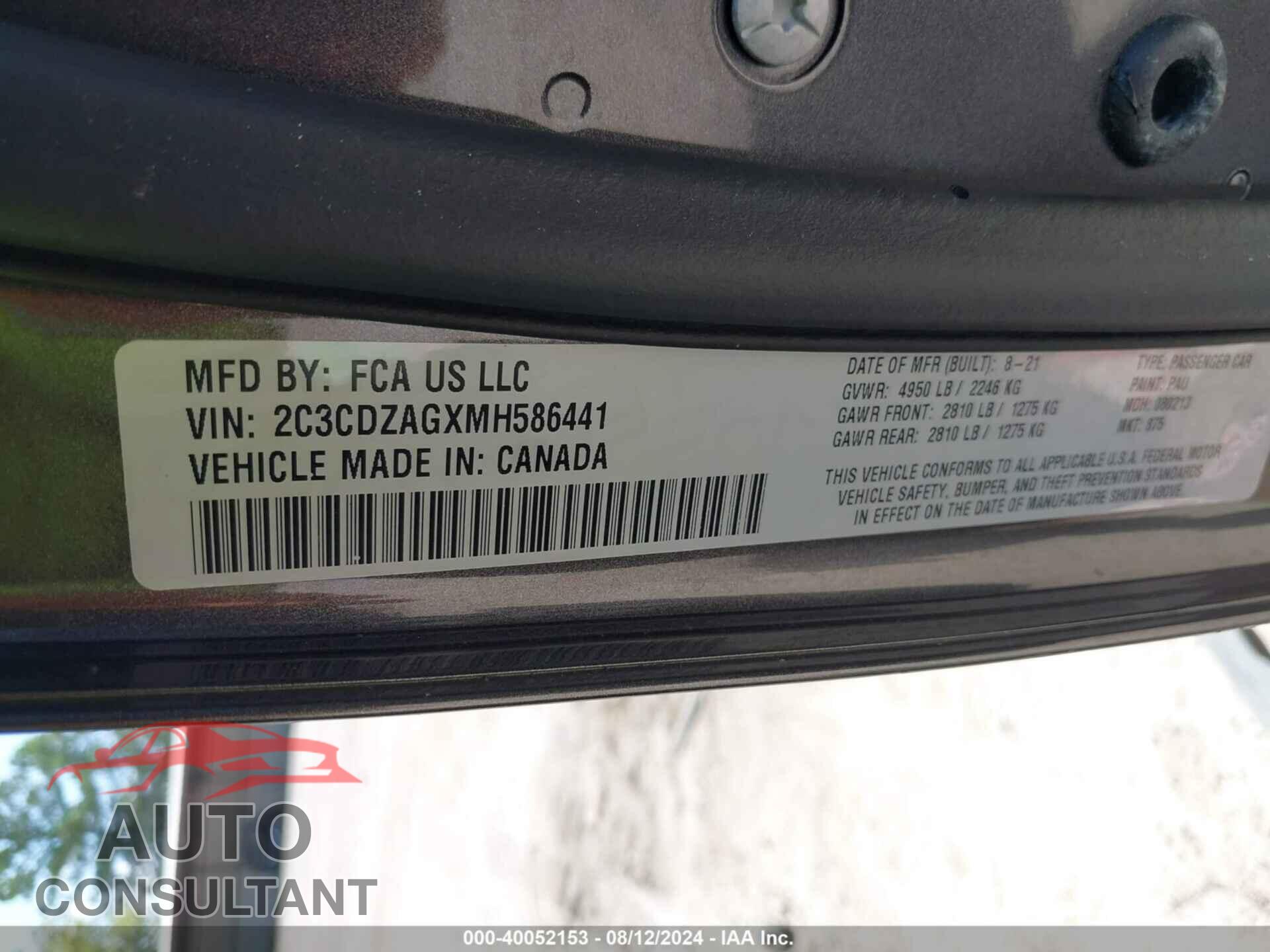 DODGE CHALLENGER 2021 - 2C3CDZAGXMH586441