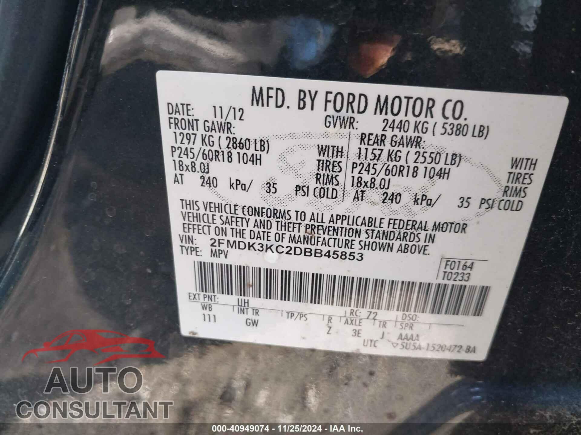 FORD EDGE 2013 - 2FMDK3KC2DBB45853