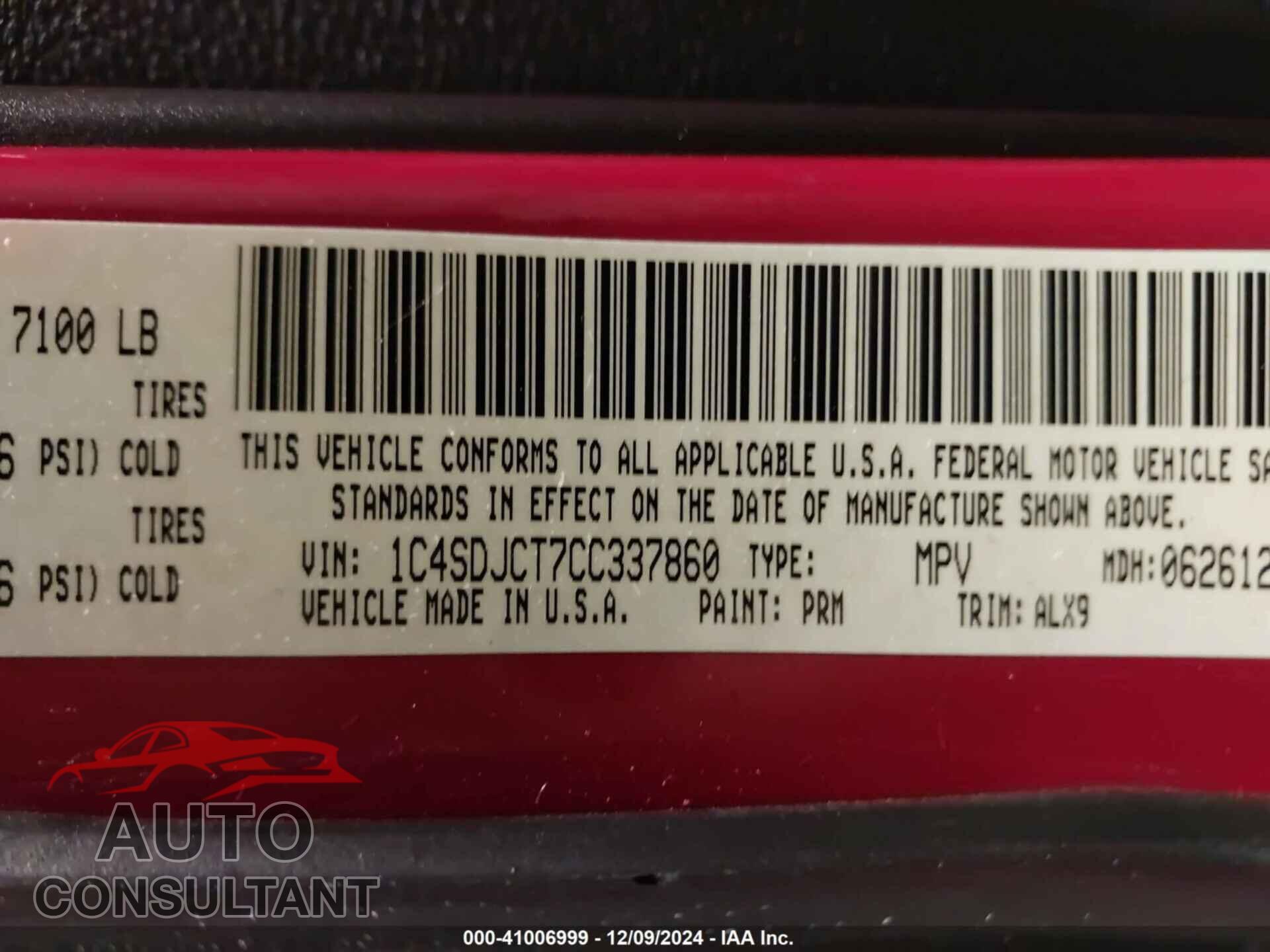 DODGE DURANGO 2012 - 1C4SDJCT7CC337860