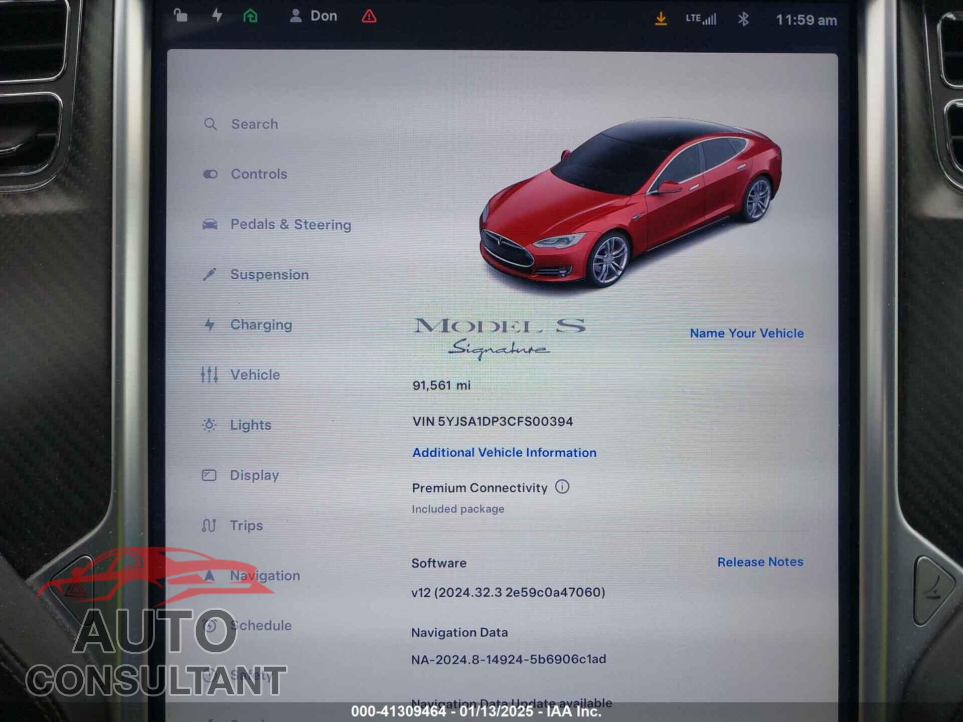 TESLA MODEL S 2012 - 5YJSA1DP3CFS00394