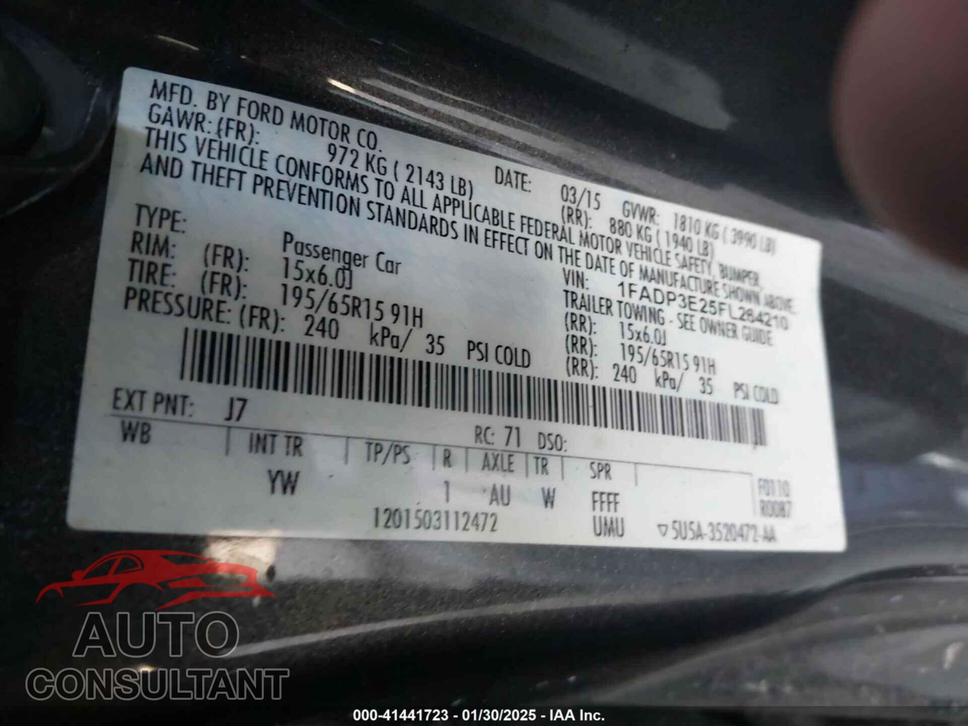 FORD FOCUS 2015 - 1FADP3E25FL264210