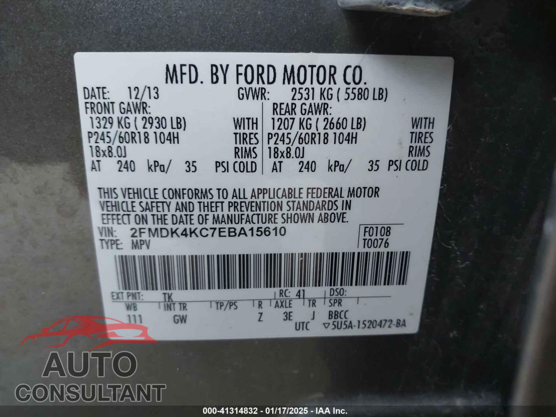 FORD EDGE 2014 - 2FMDK4KC7EBA15610