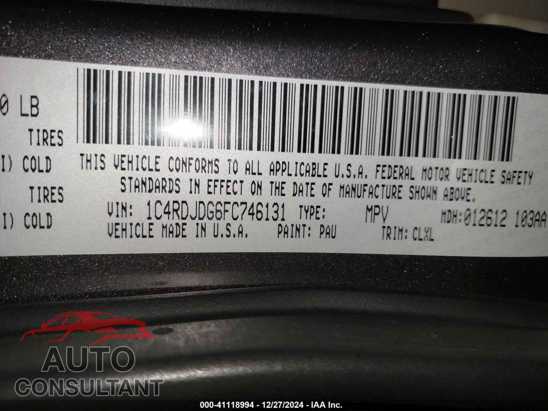 DODGE DURANGO 2015 - 1C4RDJDG6FC746131