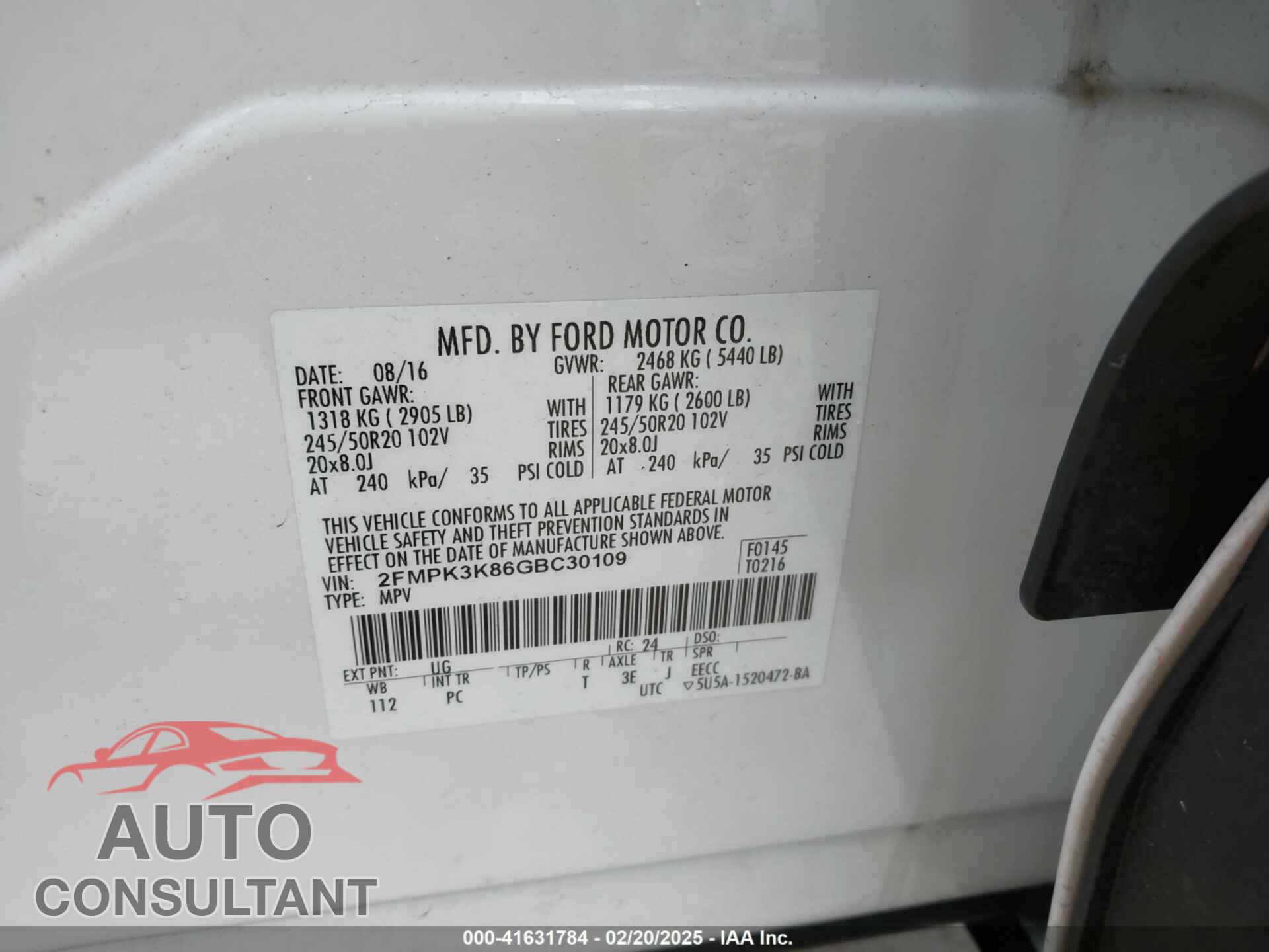 FORD EDGE 2016 - 2FMPK3K86GBC30109