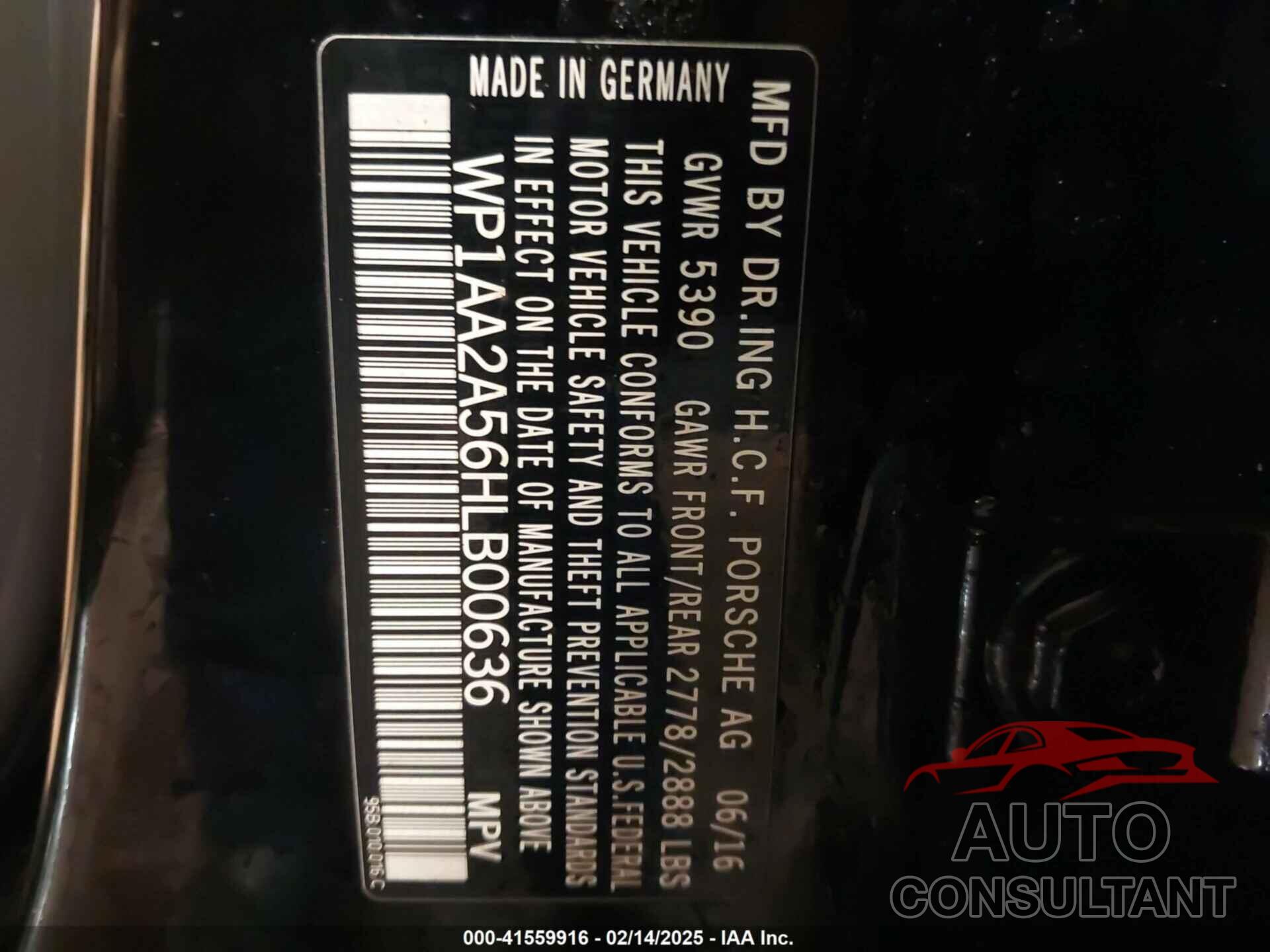 PORSCHE MACAN 2017 - WP1AA2A56HLB00636