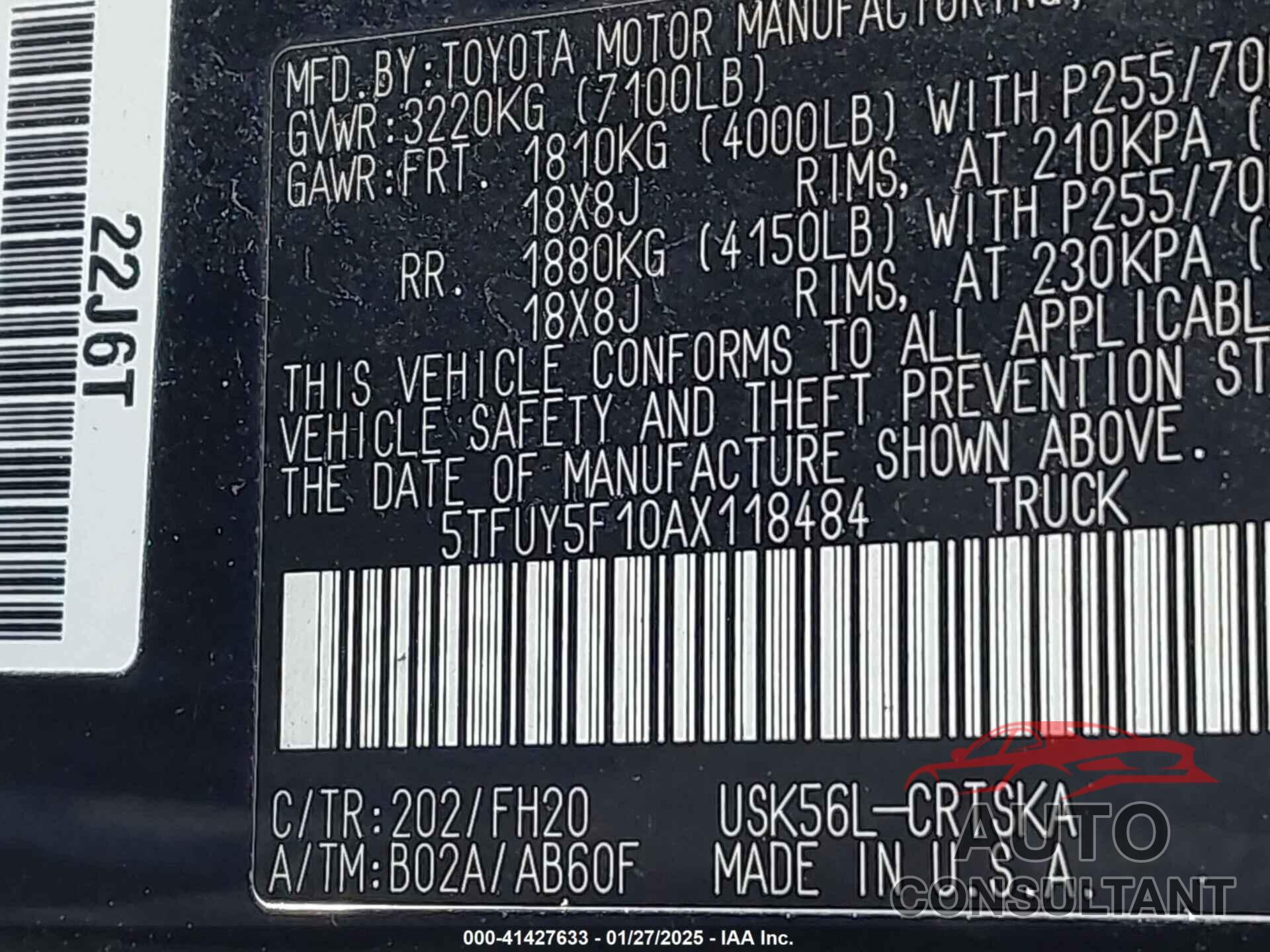 TOYOTA TUNDRA 2010 - 5TFUY5F10AX118484