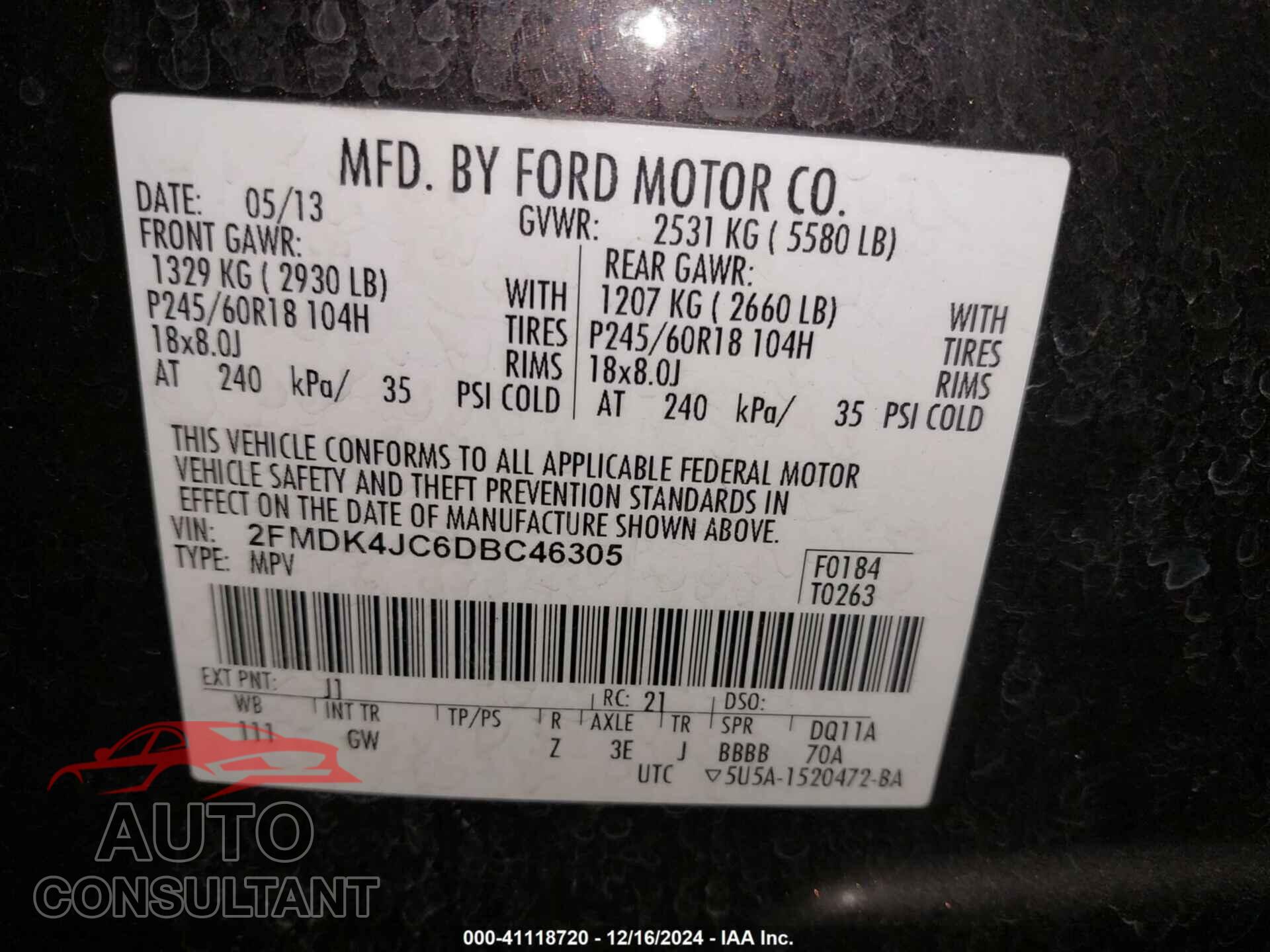FORD EDGE 2013 - 2FMDK4JC6DBC46305