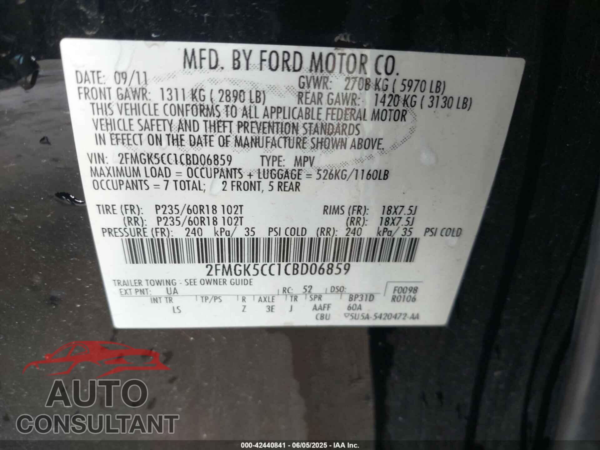 FORD FLEX 2012 - 2FMGK5CC1CBD06859