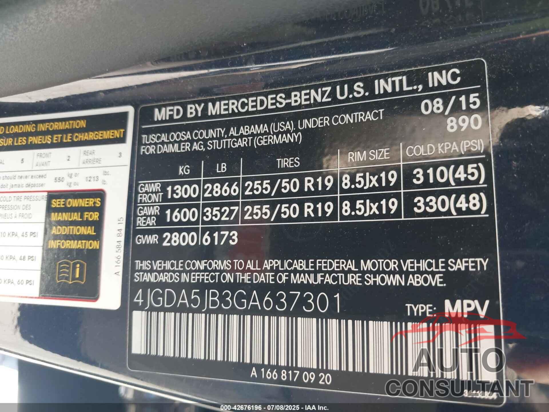 MERCEDES-BENZ GLE 350 2016 - 4JGDA5JB3GA637301
