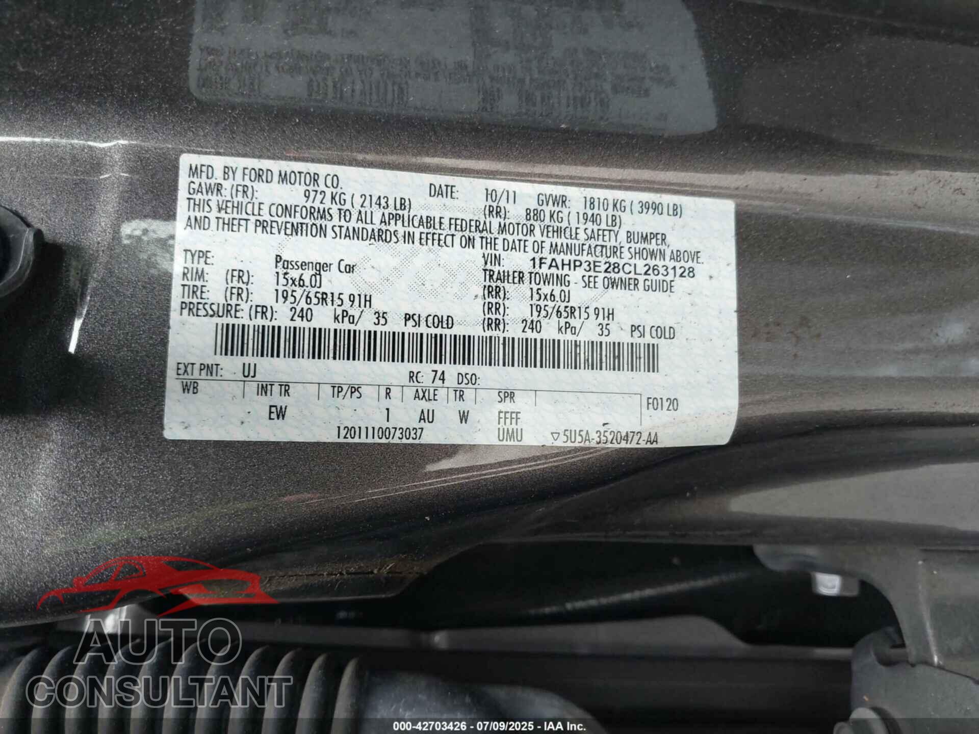 FORD FOCUS 2012 - 1FAHP3E28CL263128