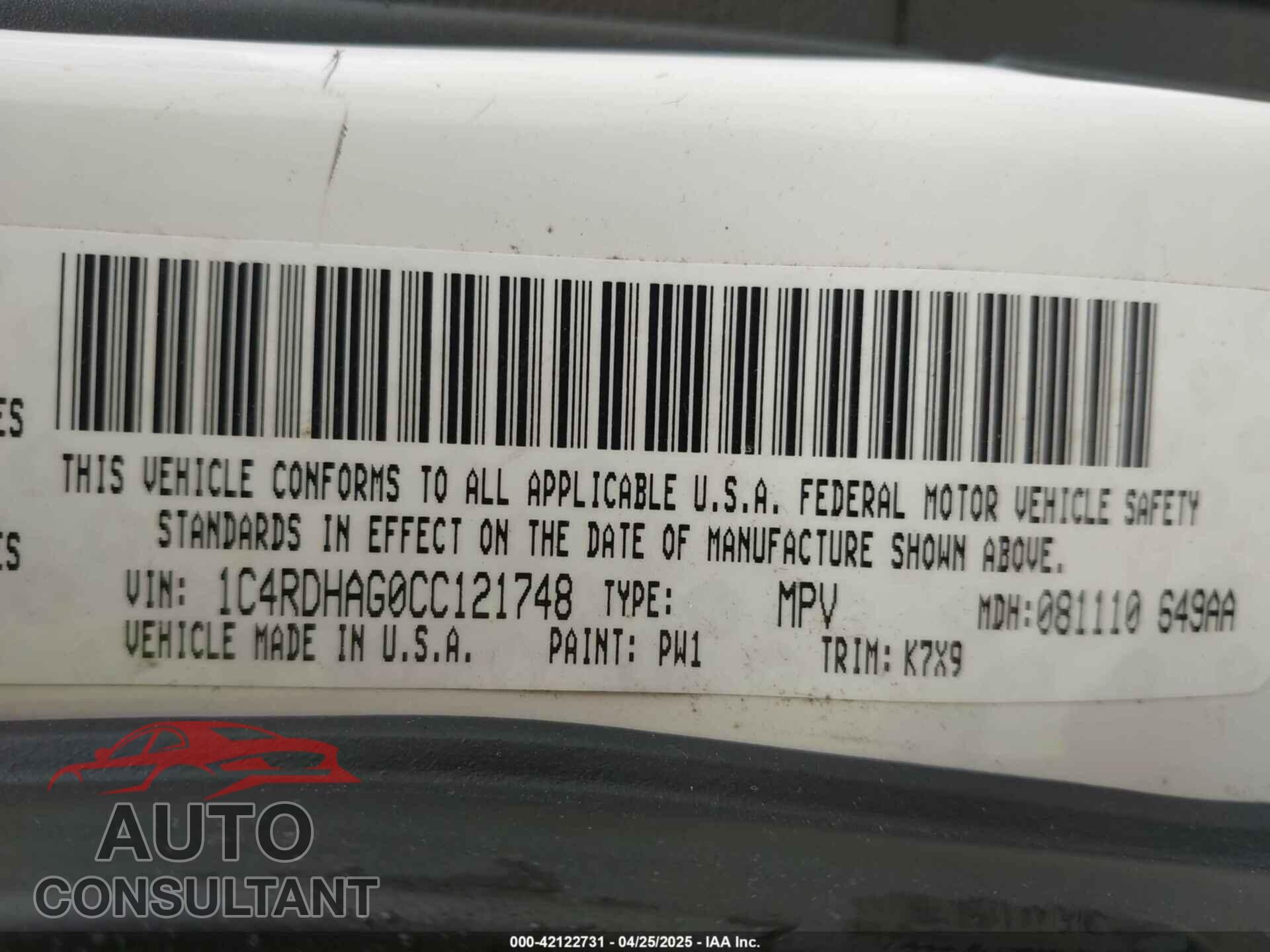 DODGE DURANGO 2012 - 1C4RDHAG0CC121748