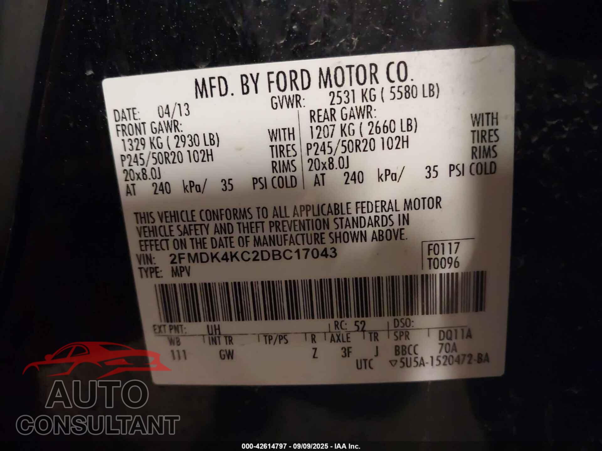 FORD EDGE 2013 - 2FMDK4KC2DBC17043