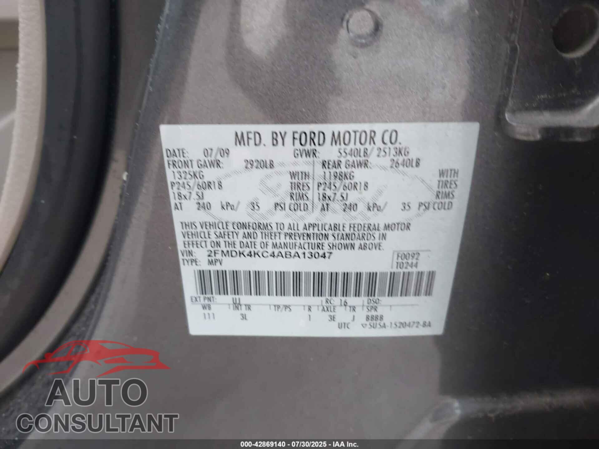 FORD EDGE 2010 - 2FMDK4KC4ABA13047