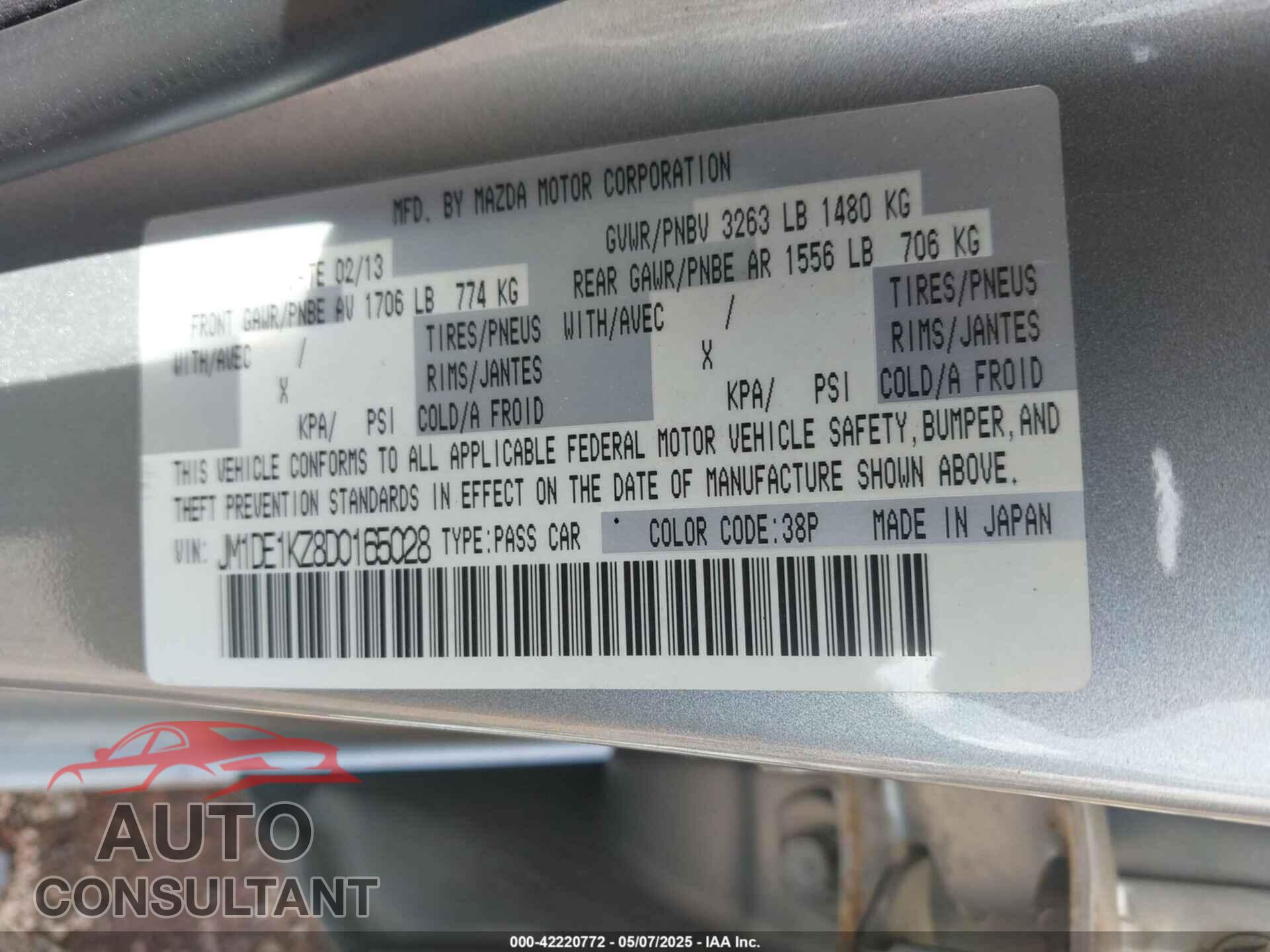 MAZDA MAZDA2 2013 - JM1DE1KZ8D0165028