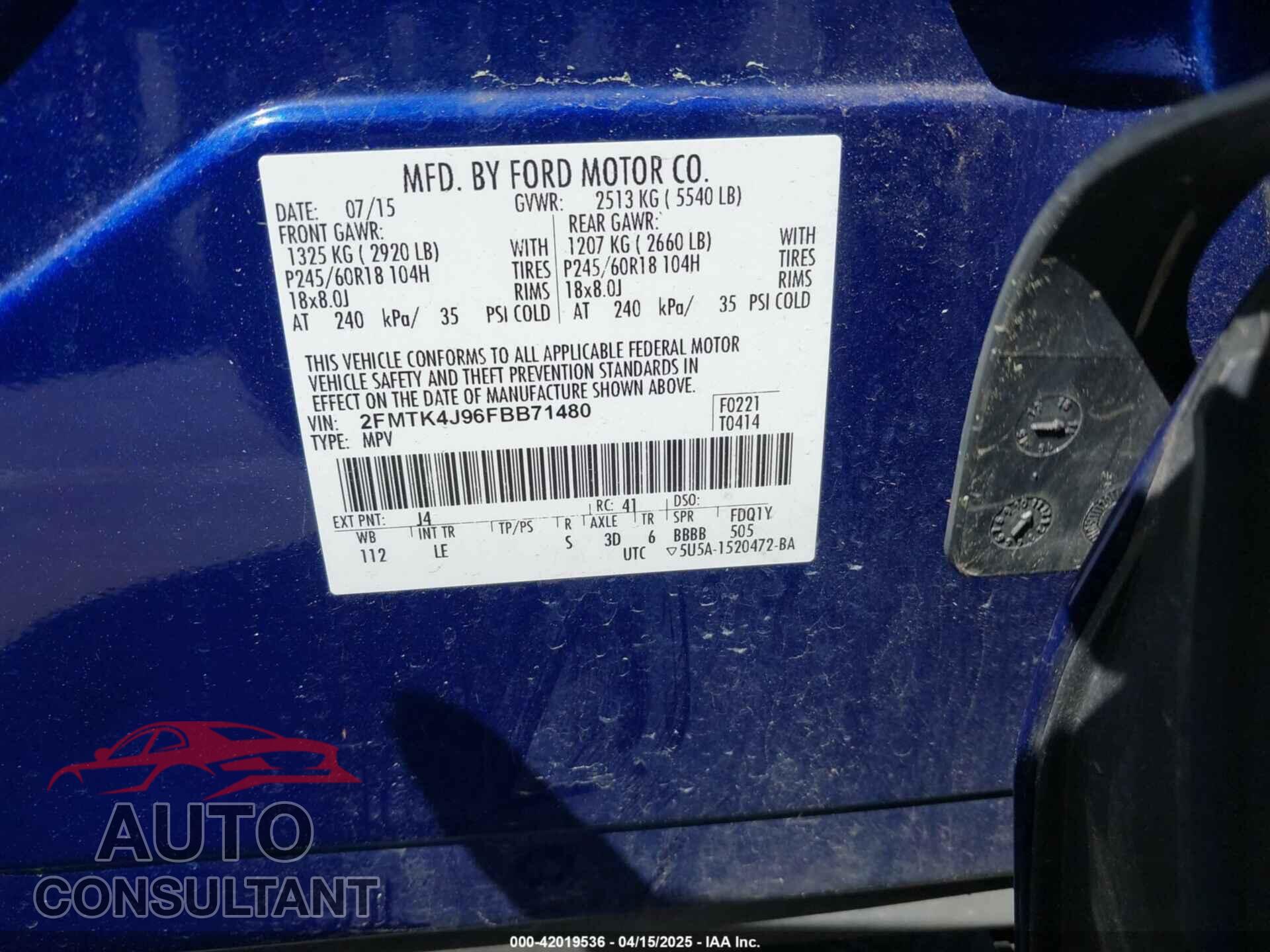 FORD EDGE 2015 - 2FMTK4J96FBB71480