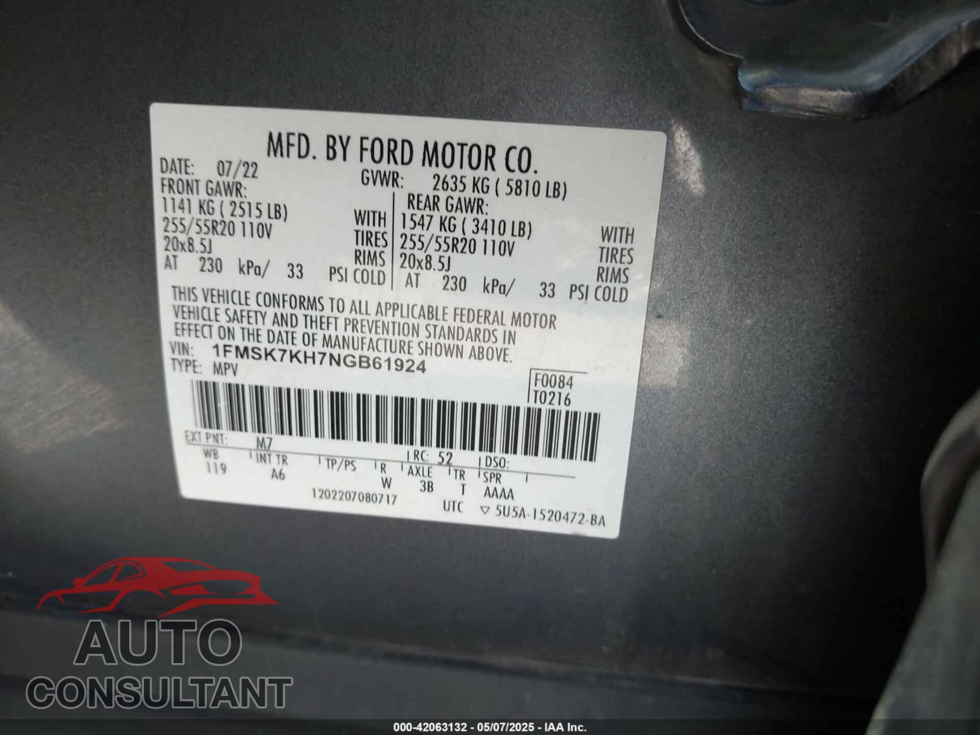 FORD EXPLORER 2022 - 1FMSK7KH7NGB61924