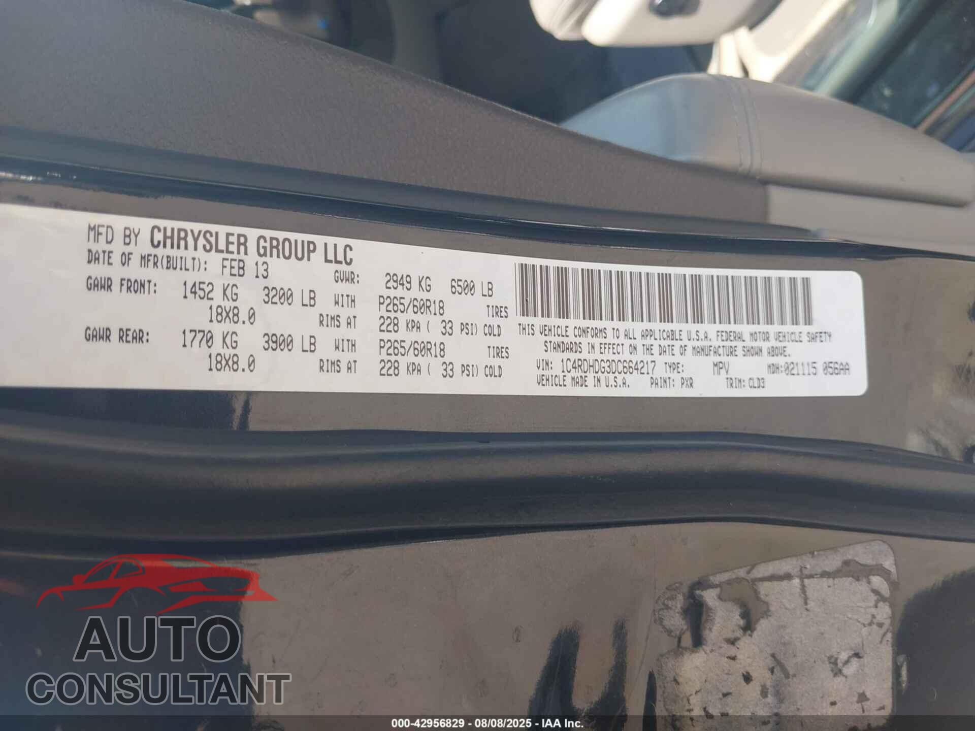 DODGE DURANGO 2013 - 1C4RDHDG3DC664217