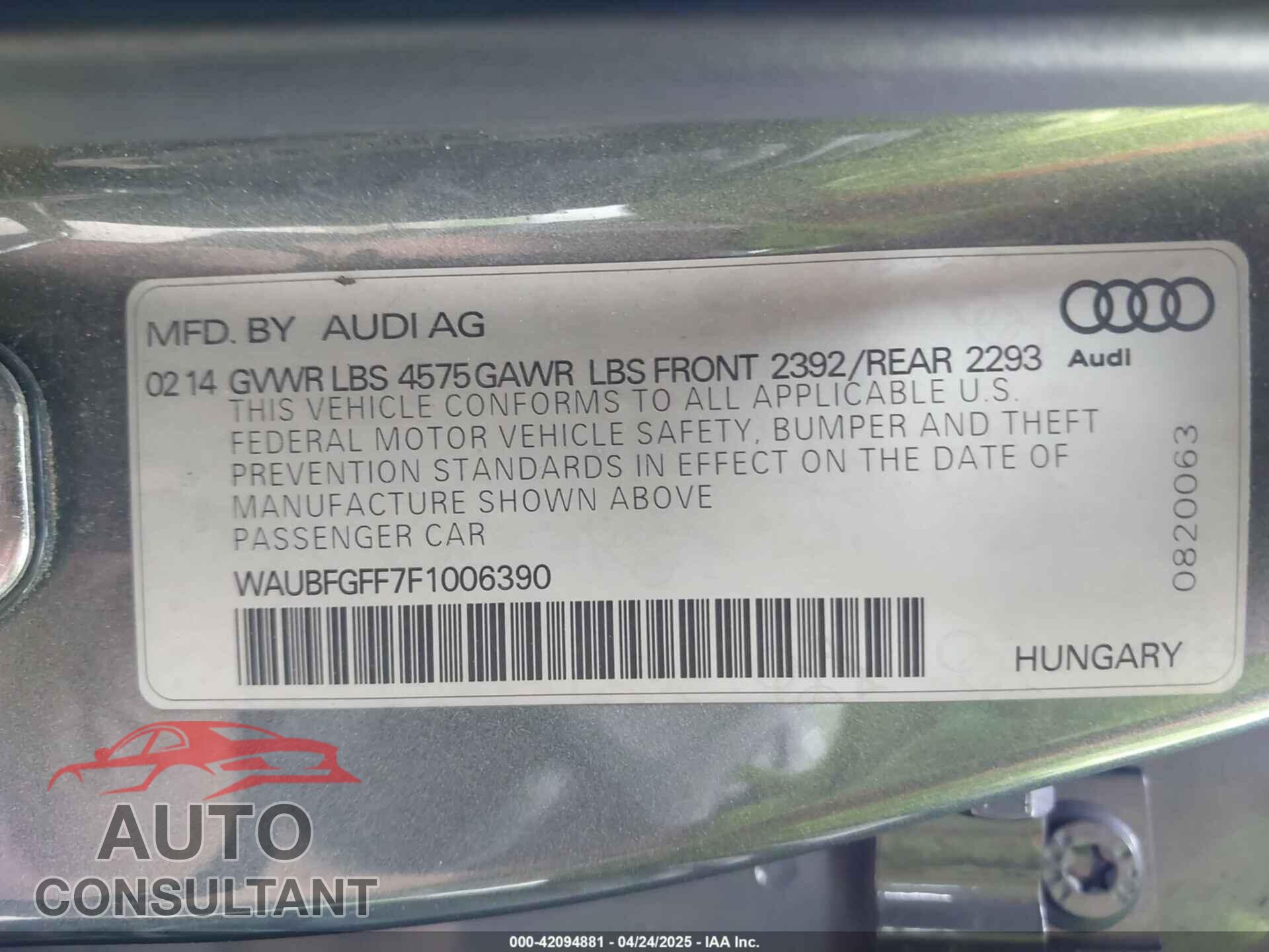 AUDI A3 2015 - WAUBFGFF7F1006390