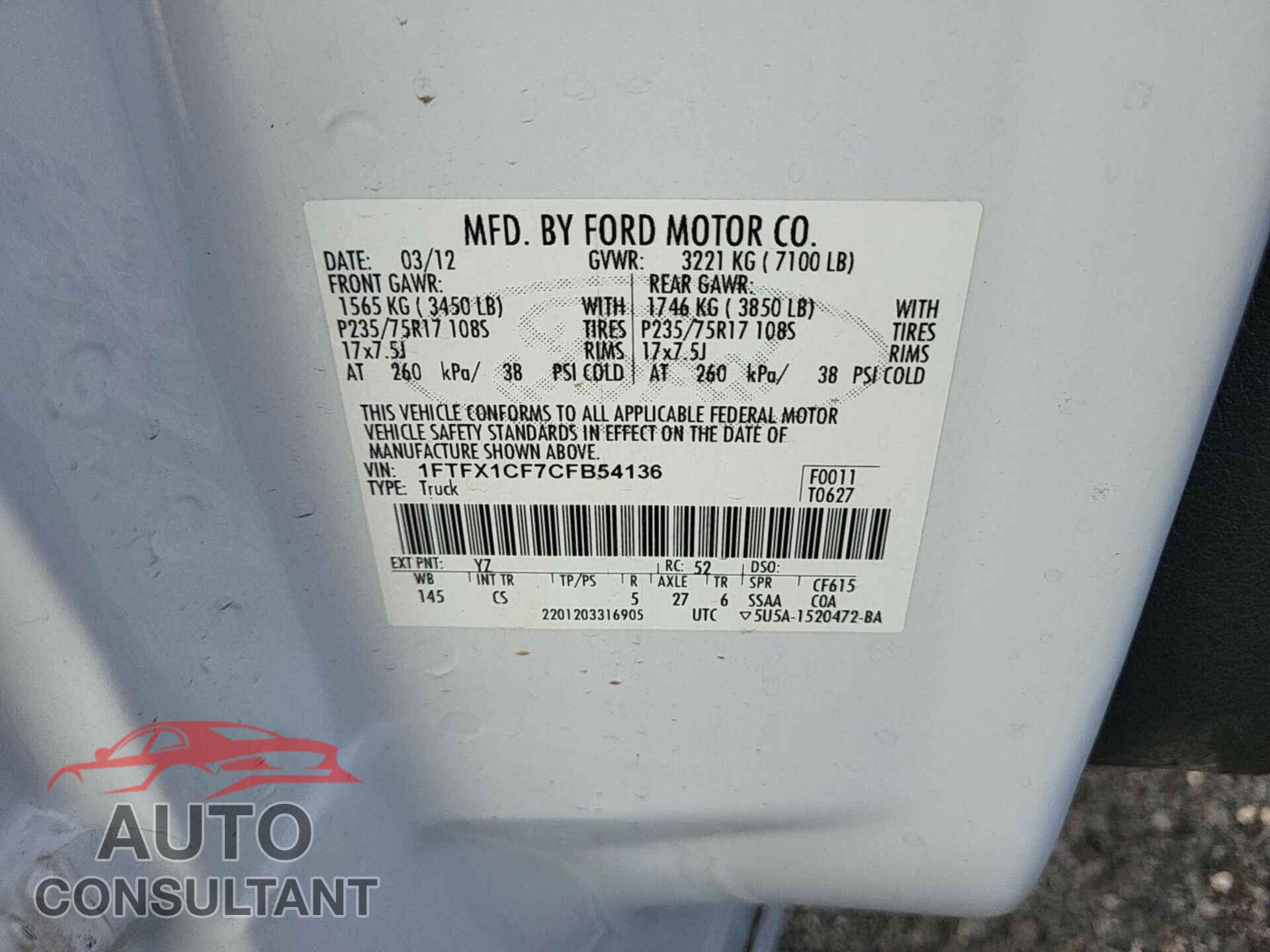FORD F150 2012 - 1FTFX1CF7CFB54136