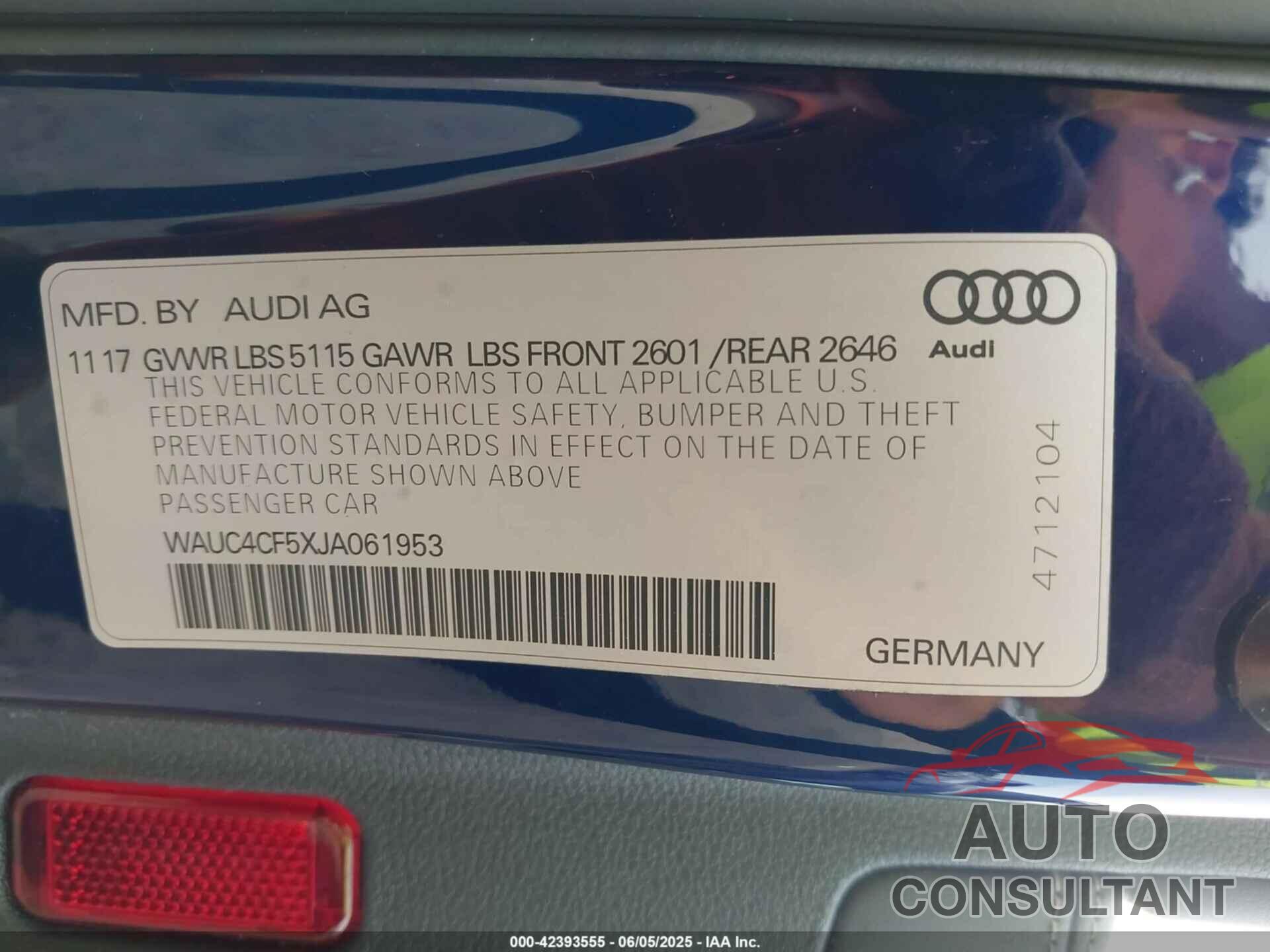 AUDI S5 2018 - WAUC4CF5XJA061953