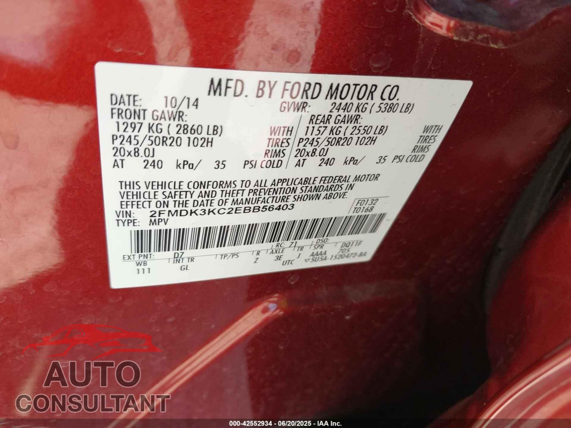 FORD EDGE 2014 - 2FMDK3KC2EBB56403