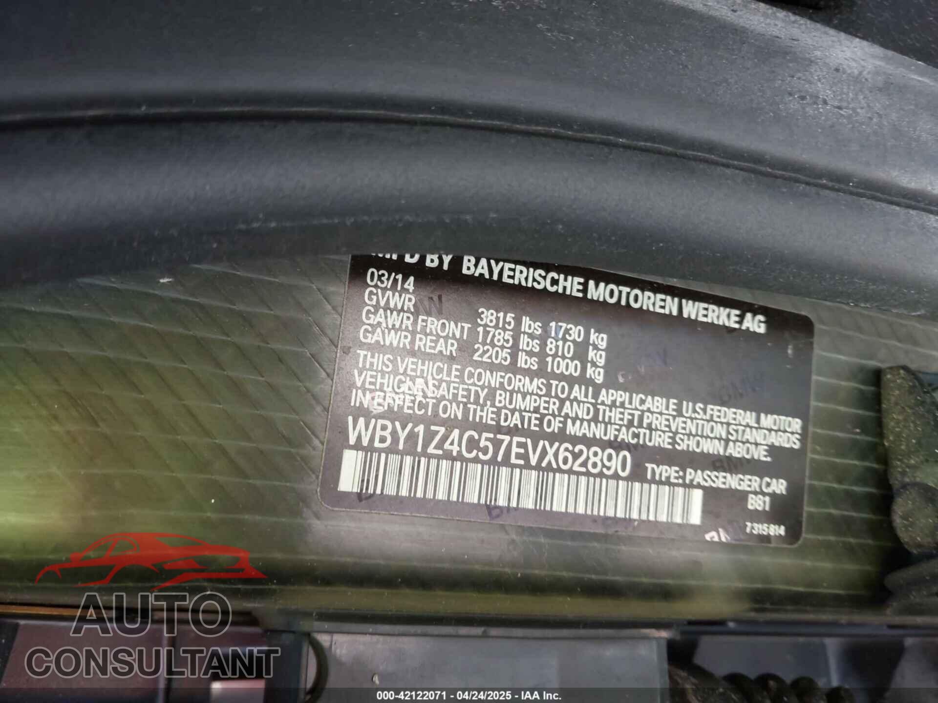 BMW I3 2014 - WBY1Z4C57EVX62890