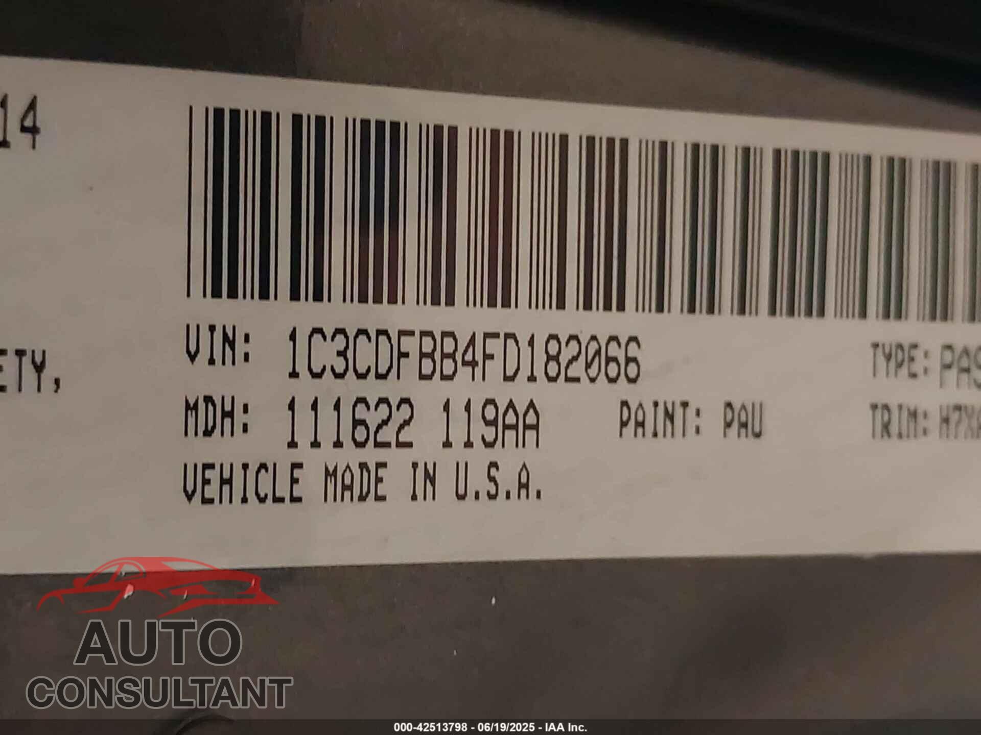 DODGE DART 2015 - 1C3CDFBB4FD182066