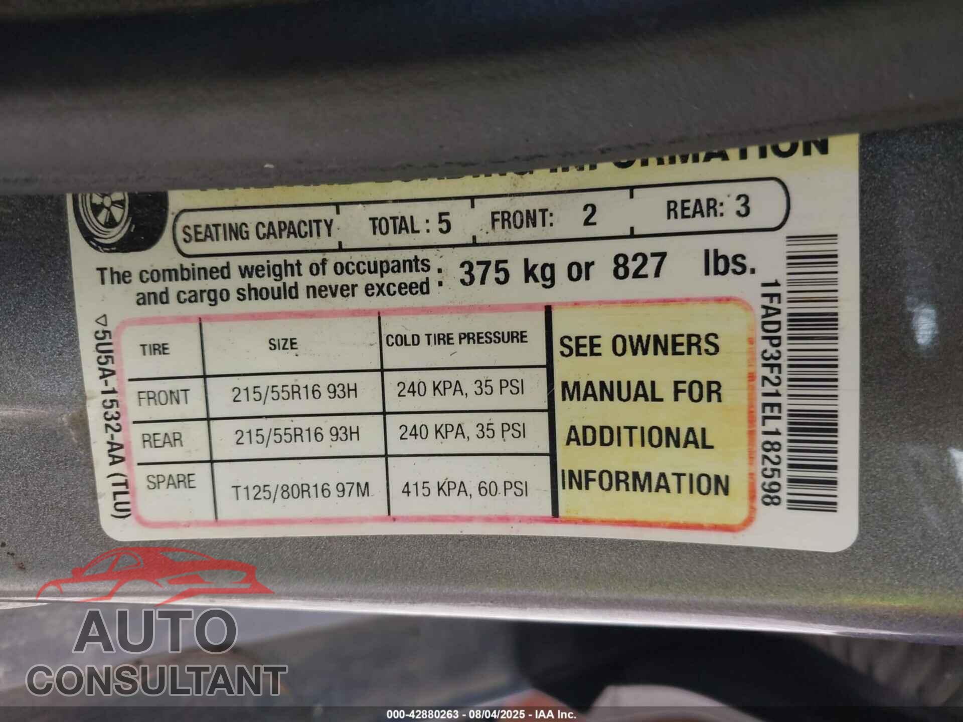 FORD FOCUS 2014 - 1FADP3F21EL182598