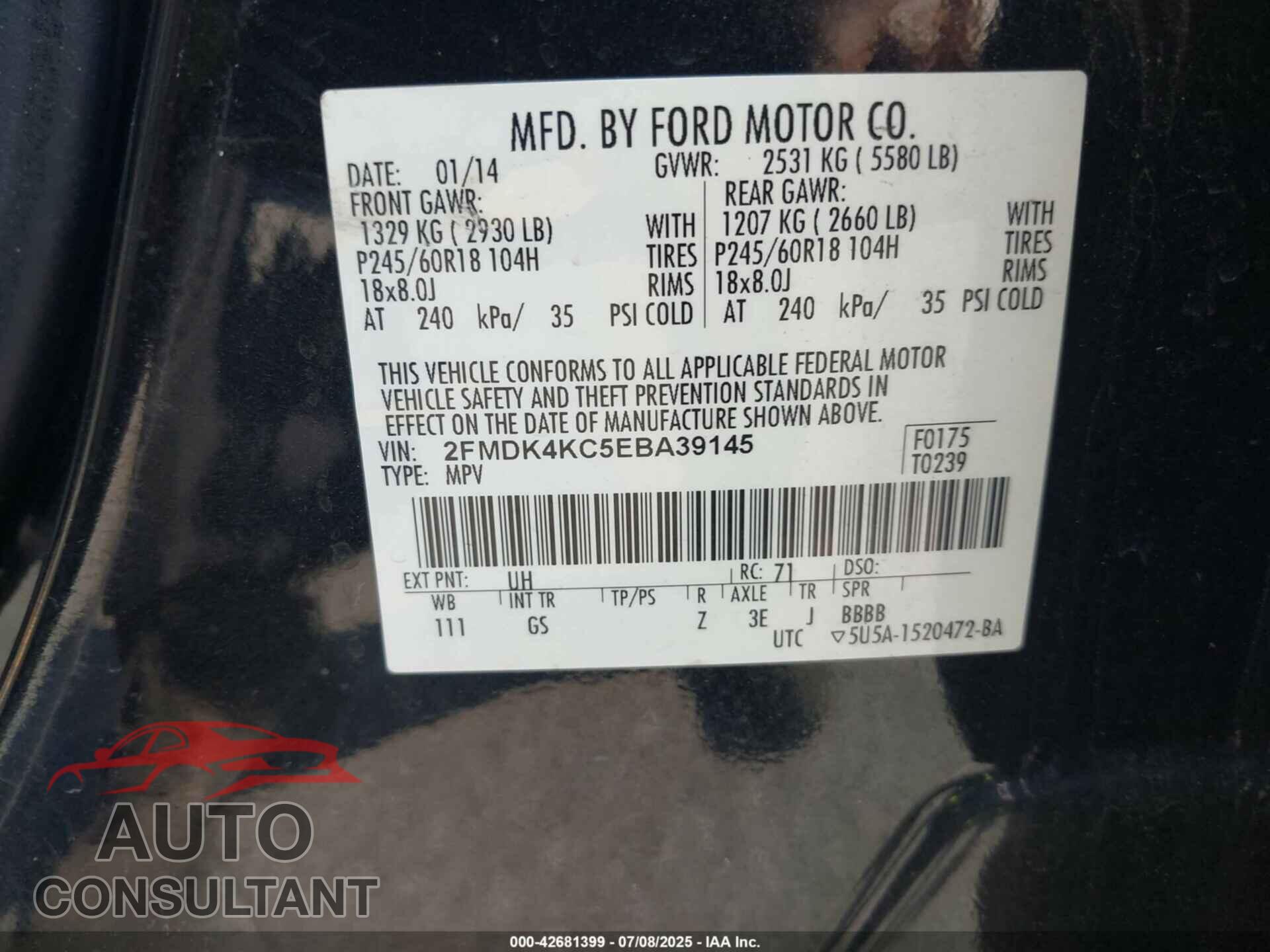 FORD EDGE 2014 - 2FMDK4KC5EBA39145