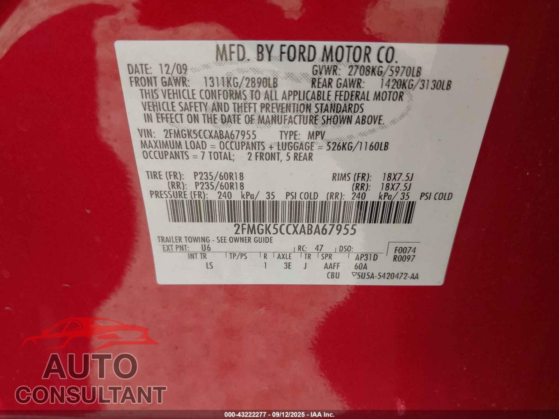 FORD FLEX 2010 - 2FMGK5CCXABA67955