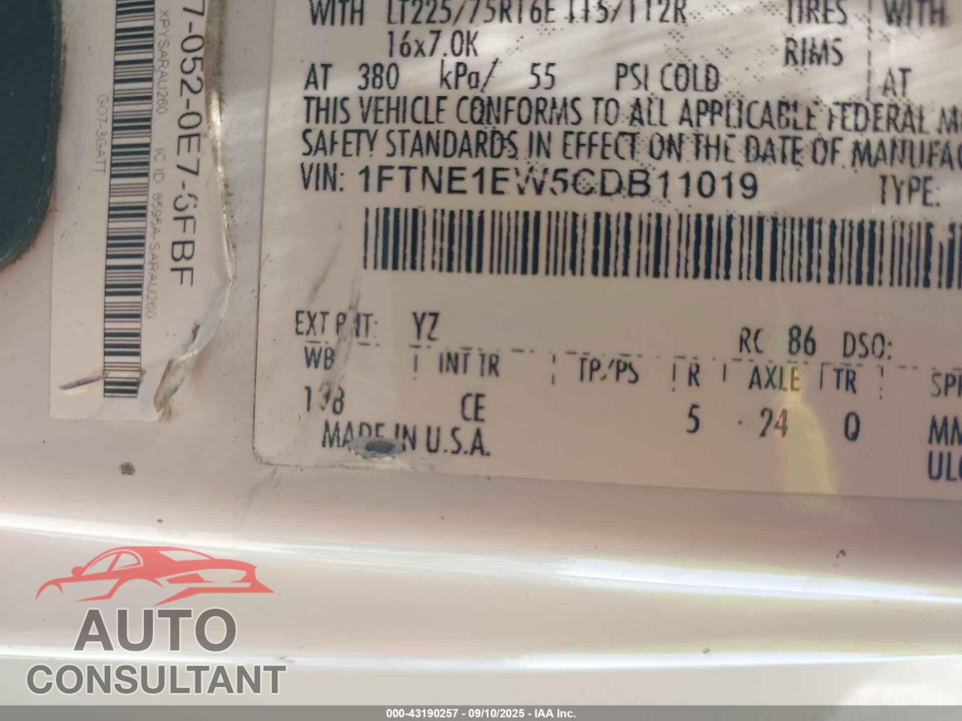 FORD E-150 2012 - 1FTNE1EW5CDB11019