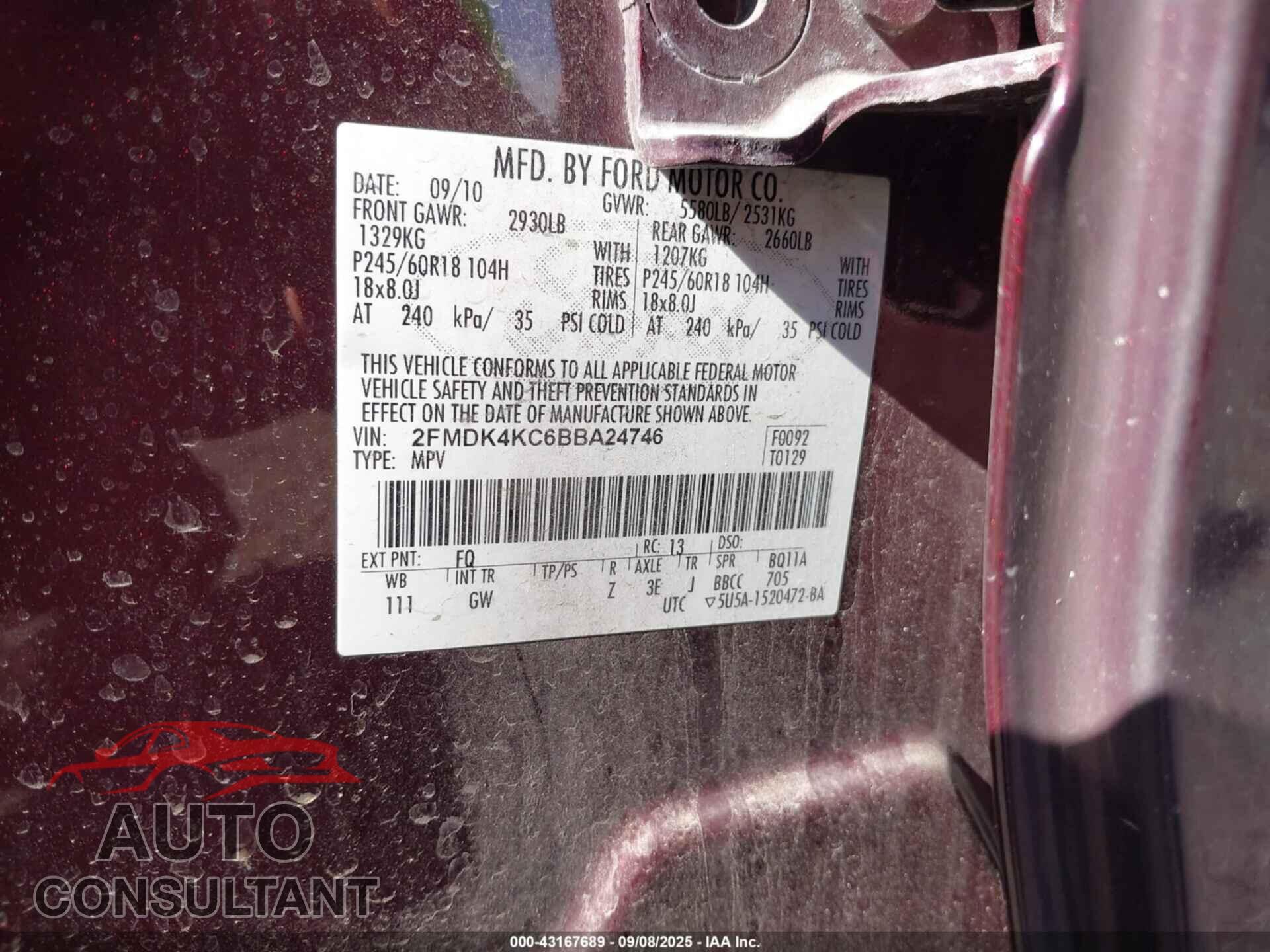FORD EDGE 2011 - 2FMDK4KC6BBA24746