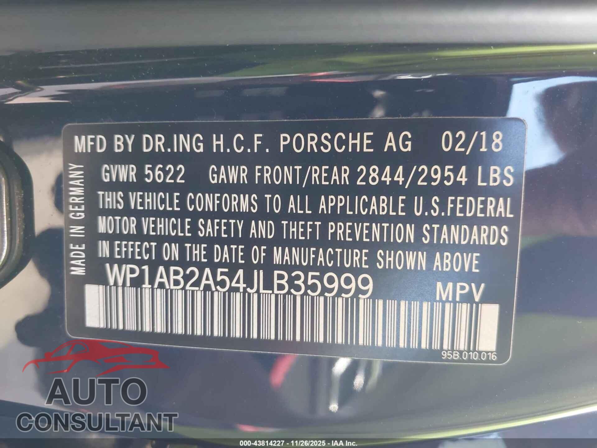 PORSCHE MACAN 2018 - WP1AB2A54JLB35999