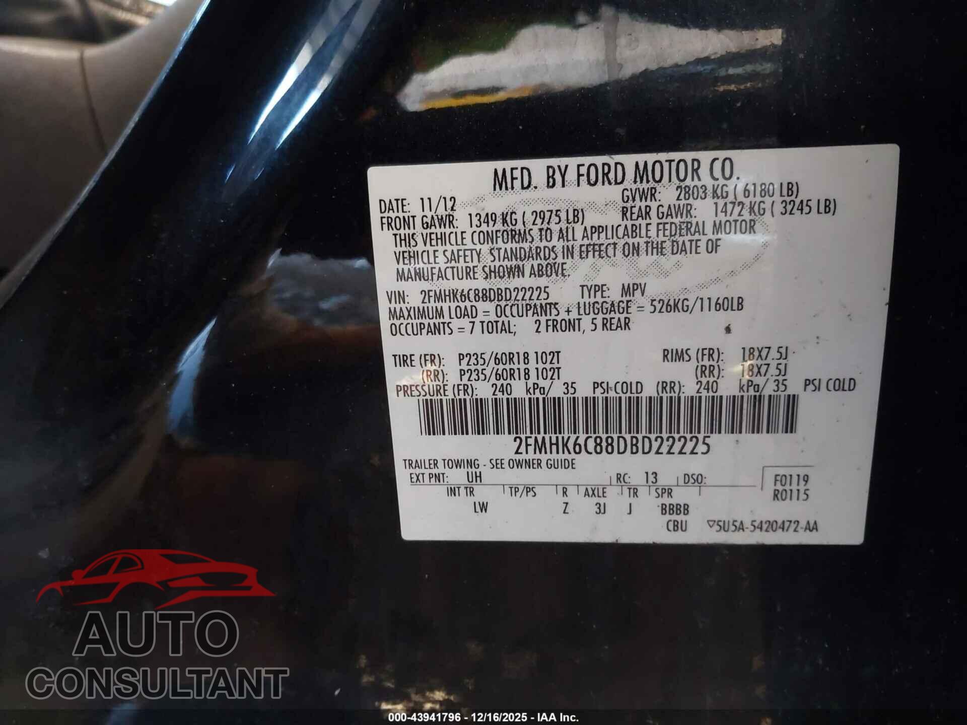 FORD FLEX 2013 - 2FMHK6C88DBD22225