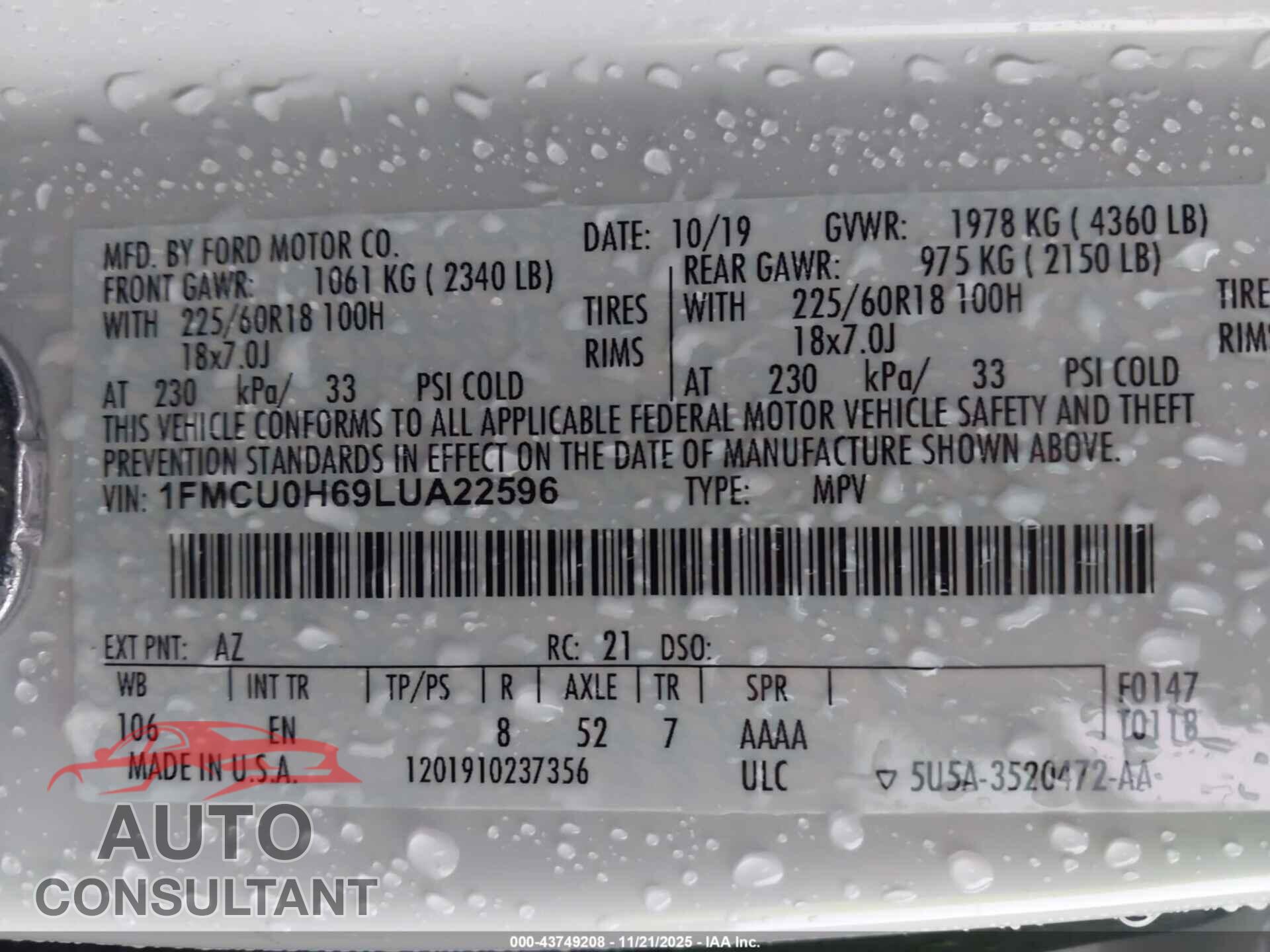 FORD ESCAPE 2020 - 1FMCU0H69LUA22596
