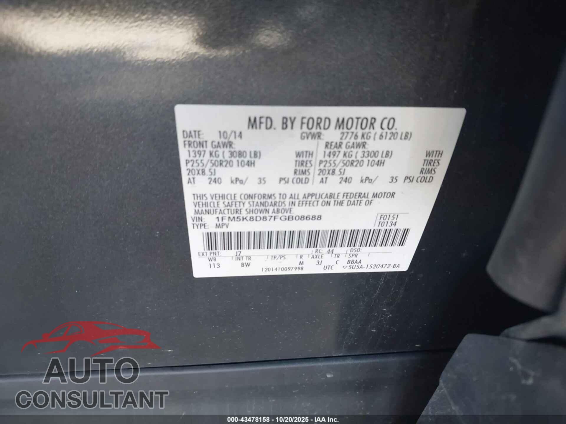 FORD EXPLORER 2015 - 1FM5K8D87FGB08688