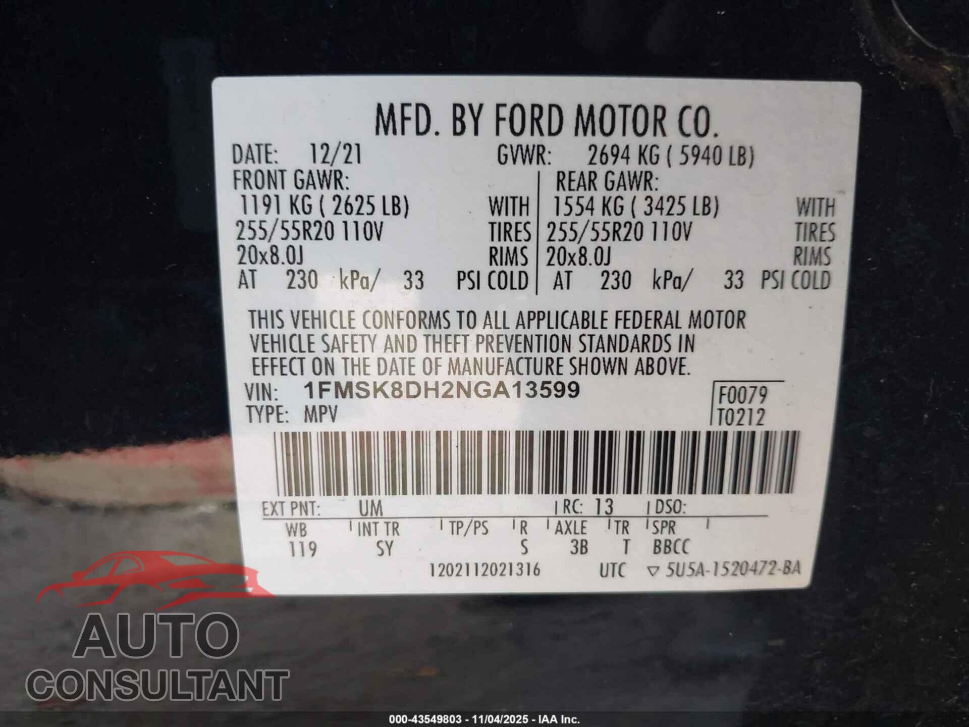 FORD EXPLORER 2022 - 1FMSK8DH2NGA13599