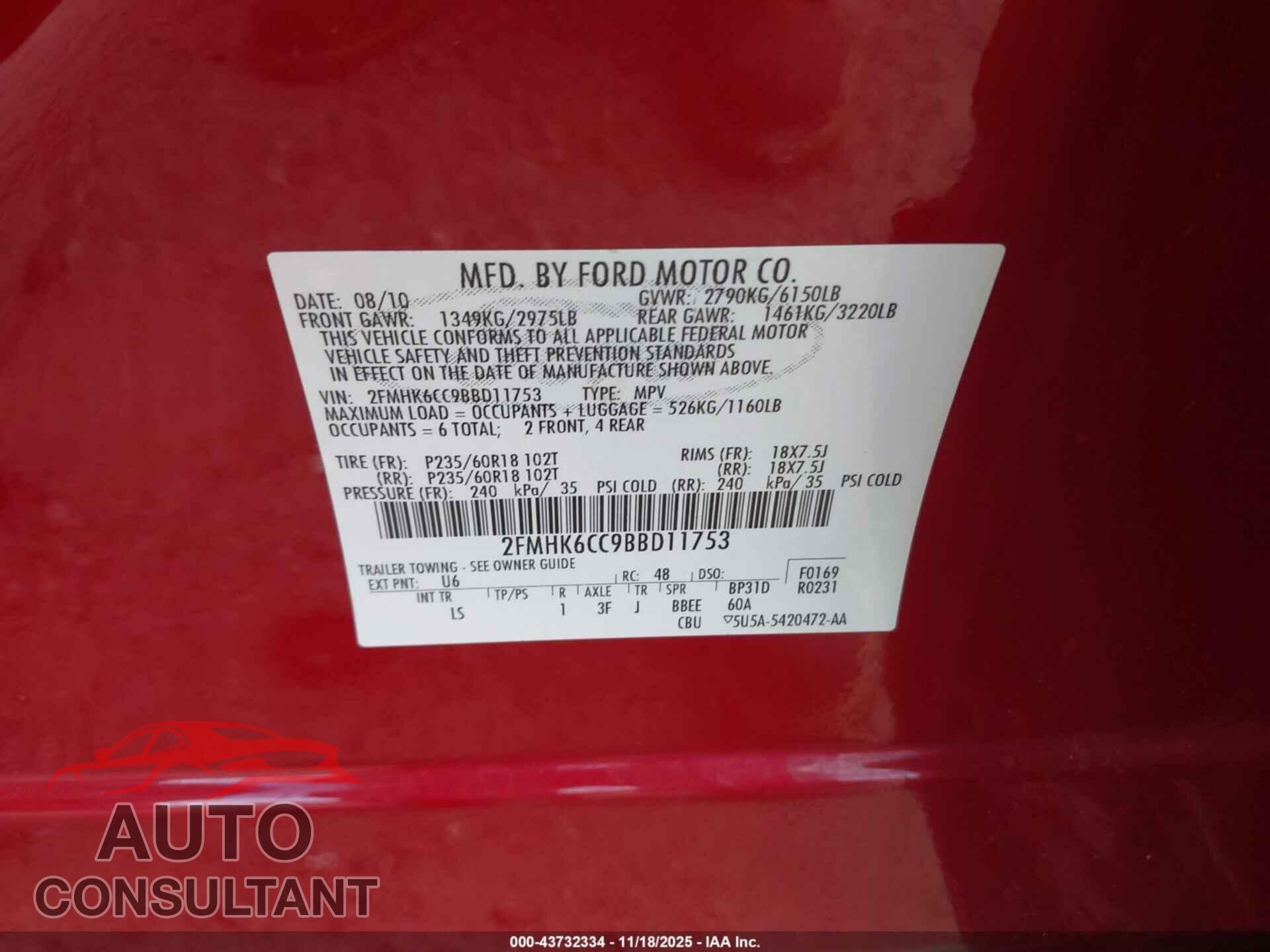 FORD FLEX 2011 - 2FMHK6CC9BBD11753