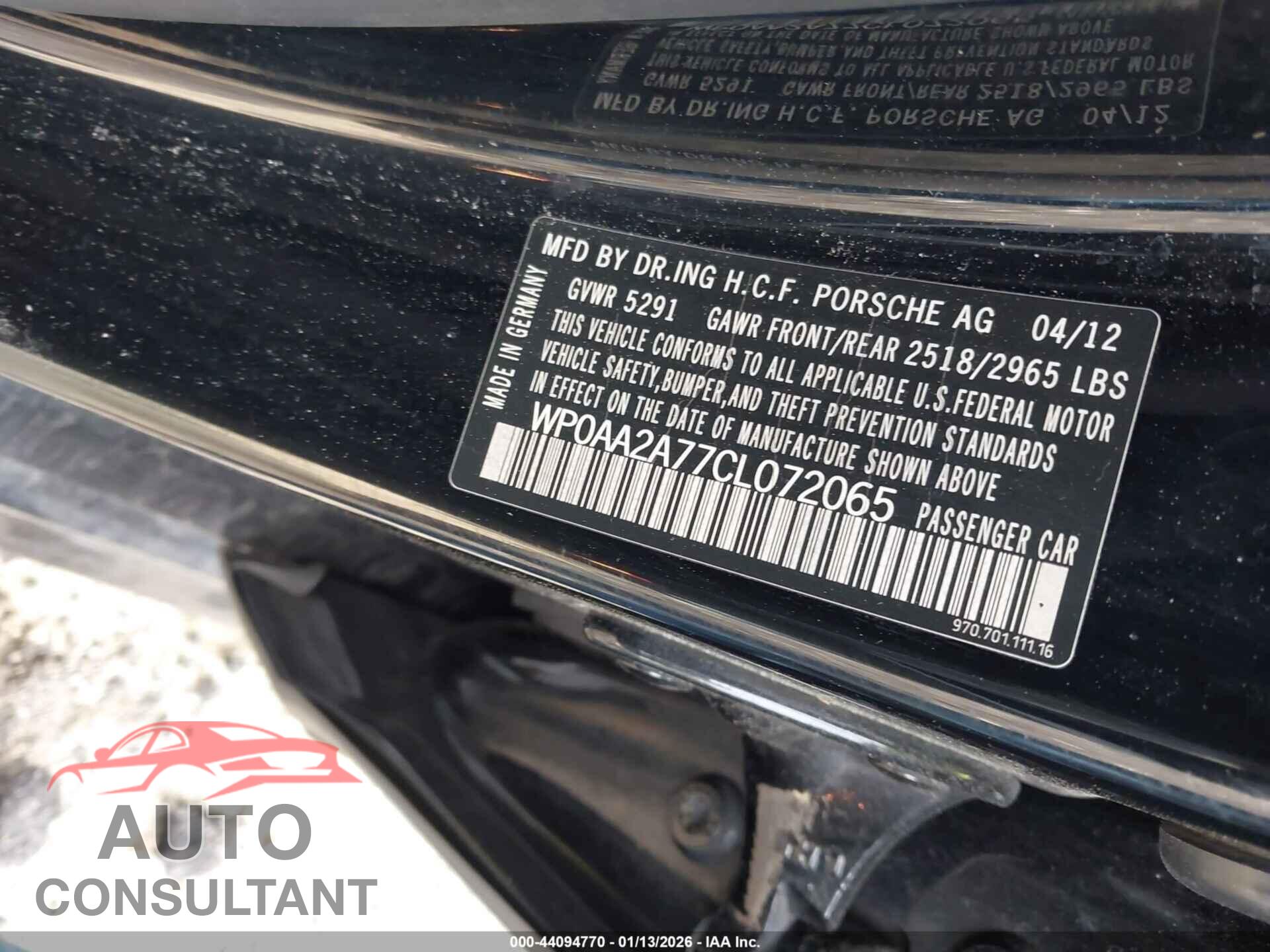 PORSCHE PANAMERA 2012 - WP0AA2A77CL072065