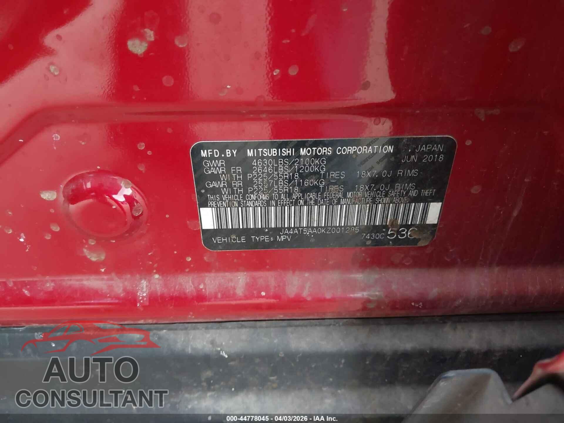 MITSUBISHI ECLIPSE CROSS 2019 - JA4AT5AA0KZ001285