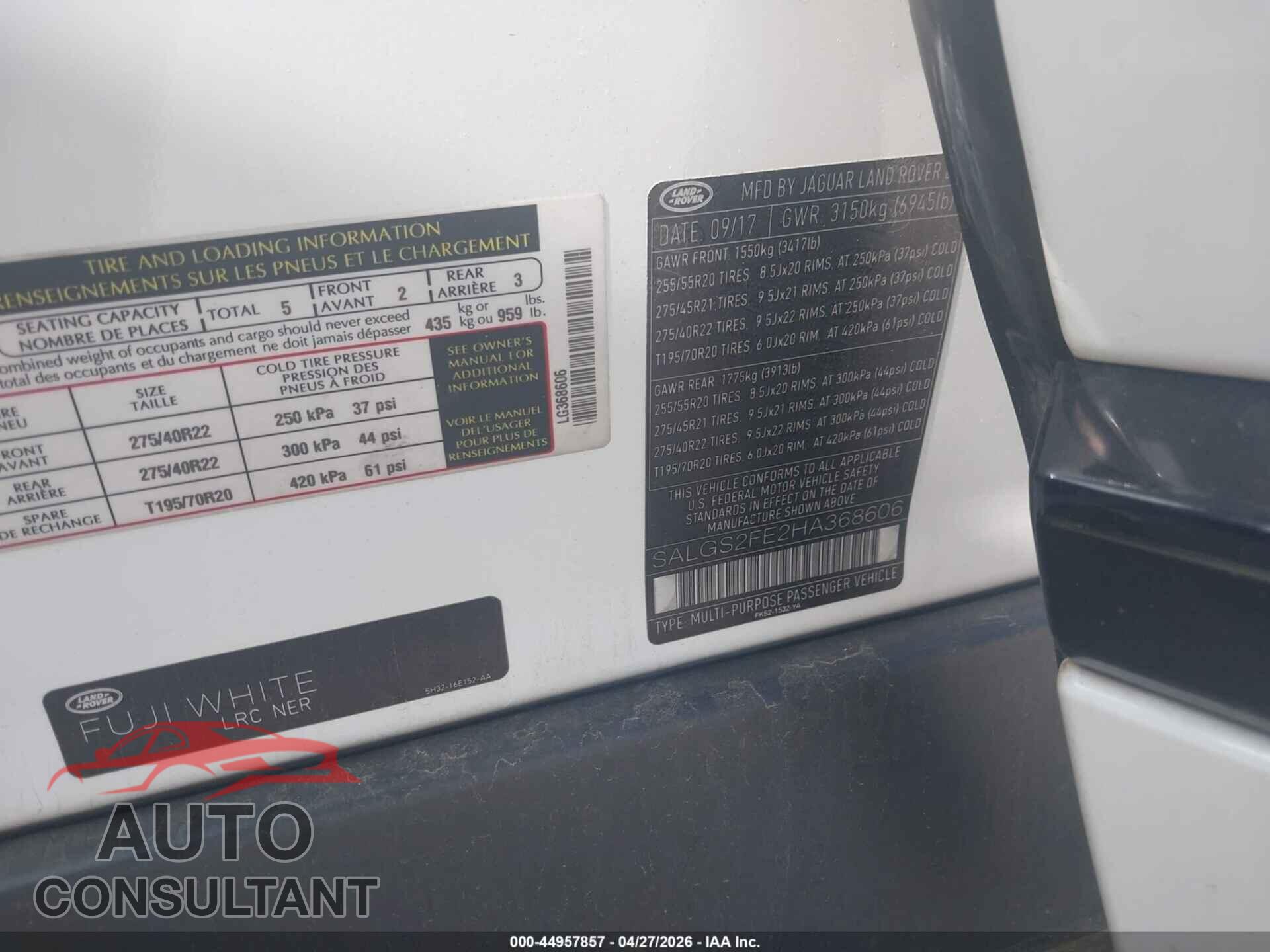 LAND ROVER RANGE ROVER 2017 - SALGS2FE2HA368606