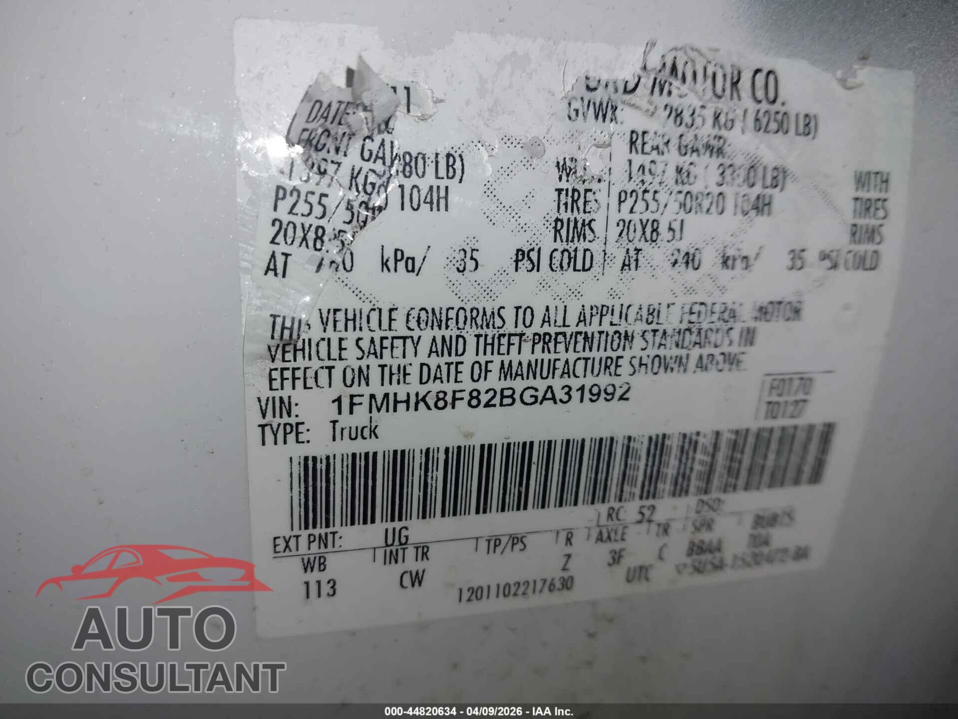 FORD EXPLORER 2011 - 1FMHK8F82BGA31992