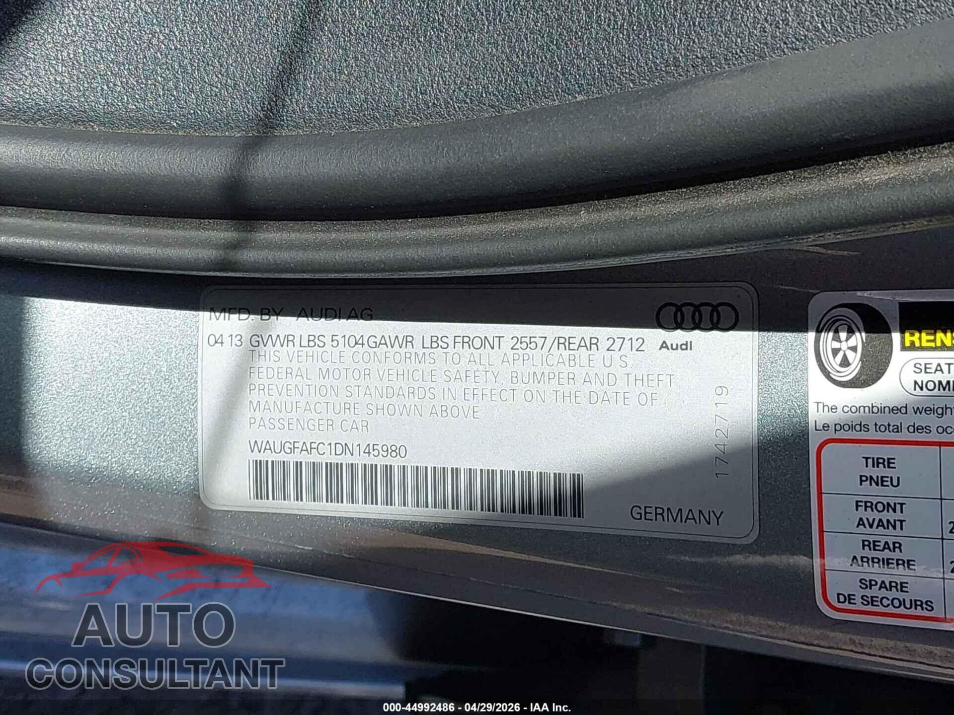 AUDI A6 2013 - WAUGFAFC1DN145980