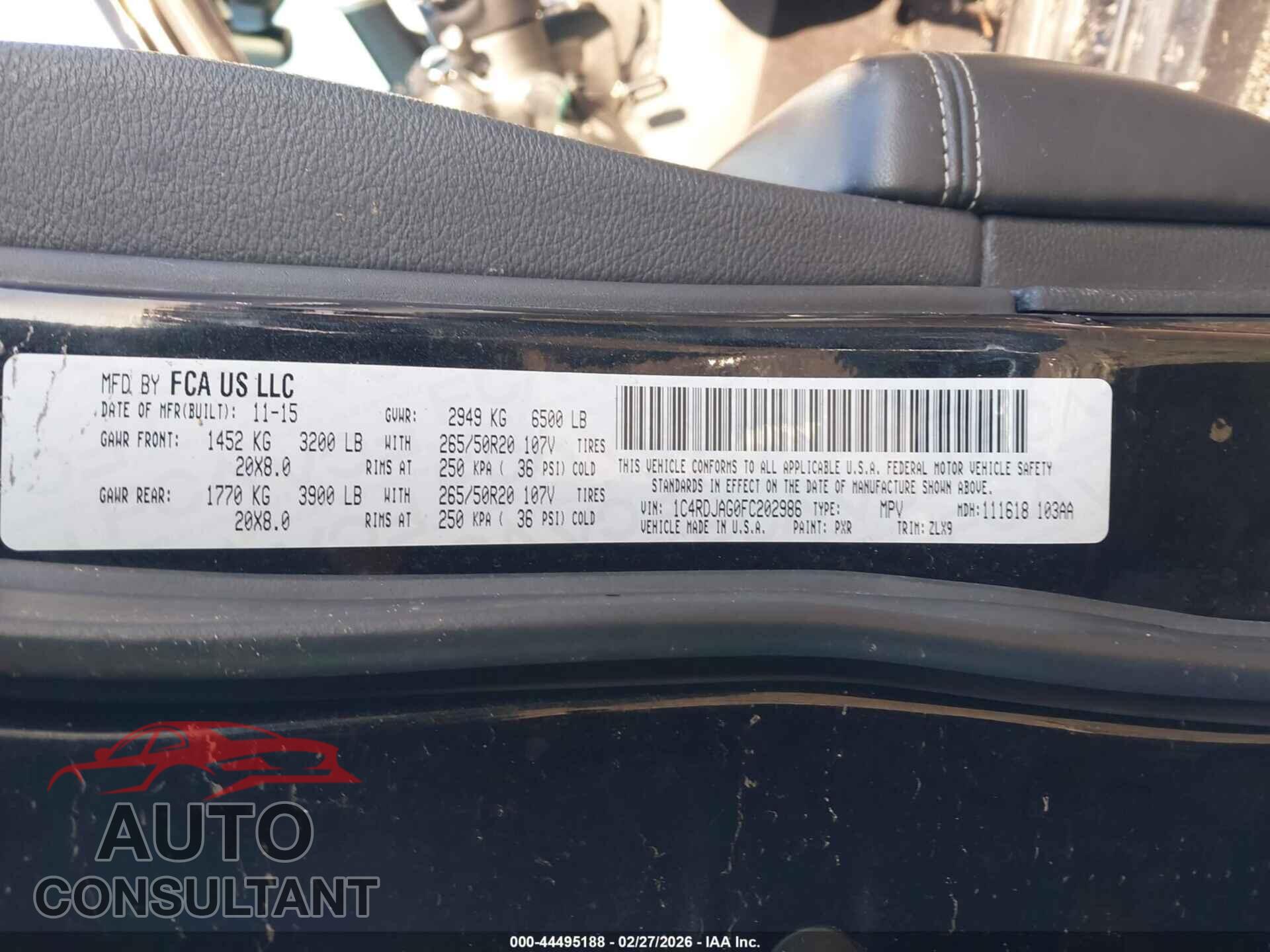 DODGE DURANGO 2015 - 1C4RDJAG0FC202986