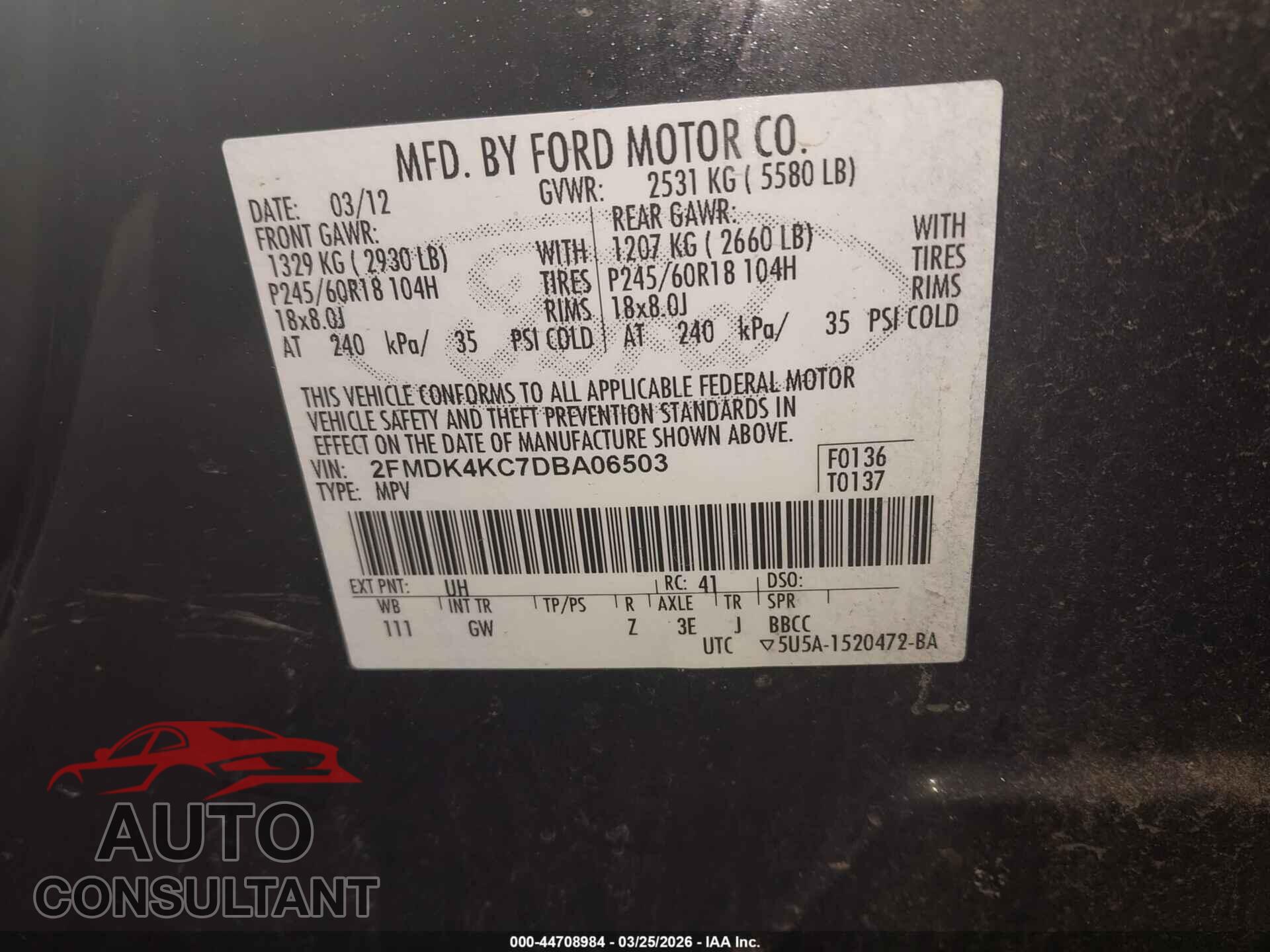 FORD EDGE 2013 - 2FMDK4KC7DBA06503