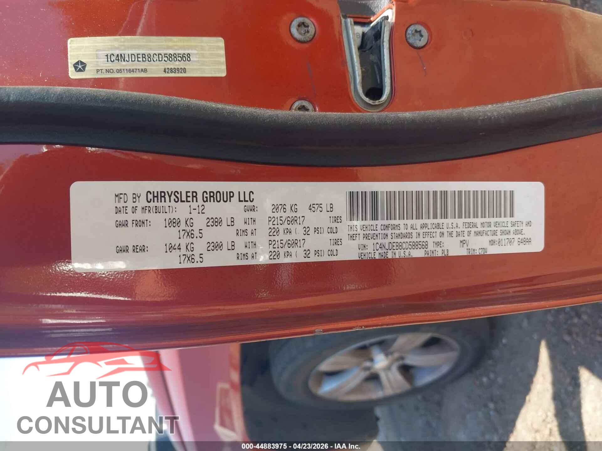 JEEP COMPASS 2012 - 1C4NJDEB8CD588568