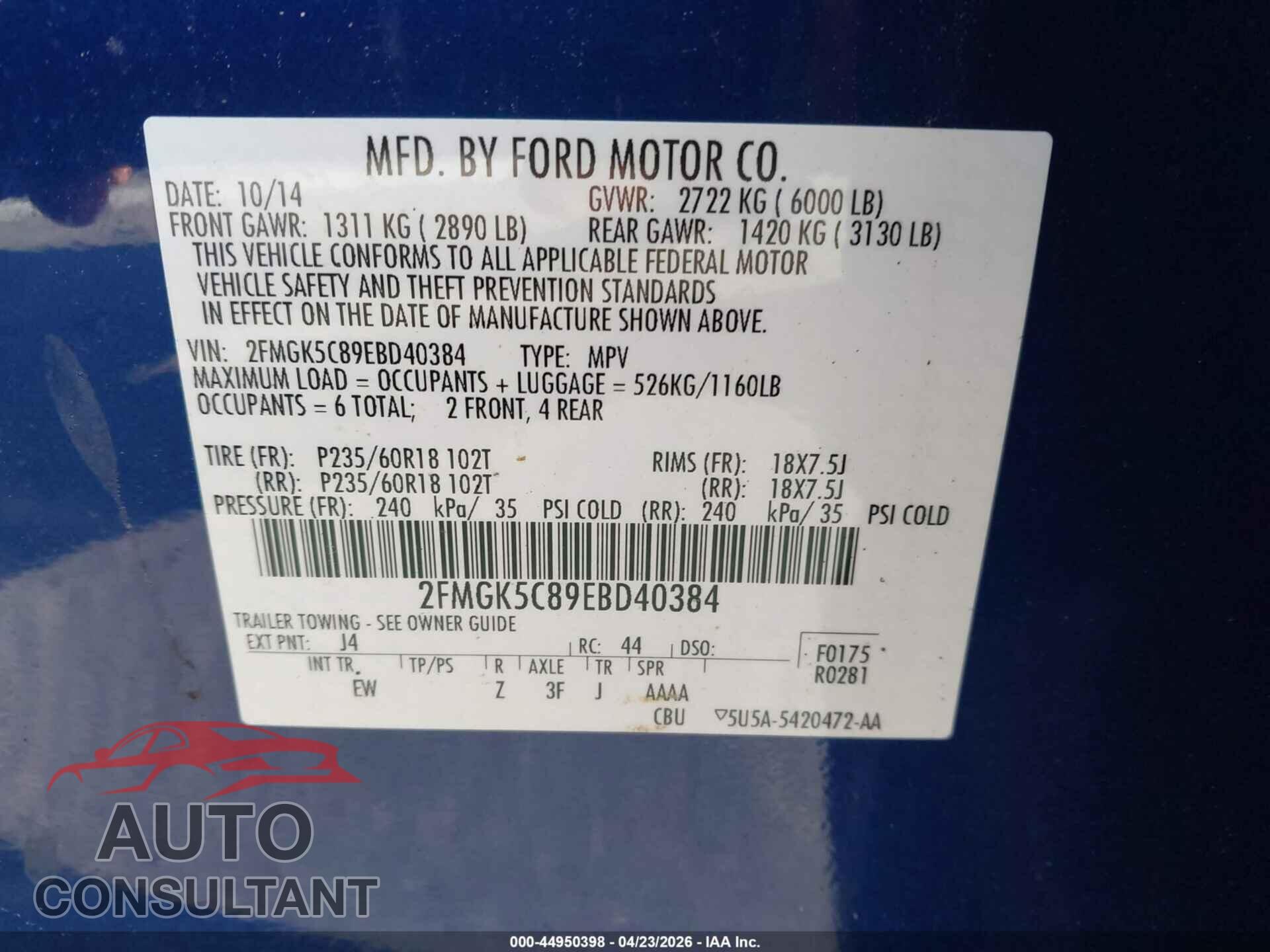 FORD FLEX 2014 - 2FMGK5C89EBD40384