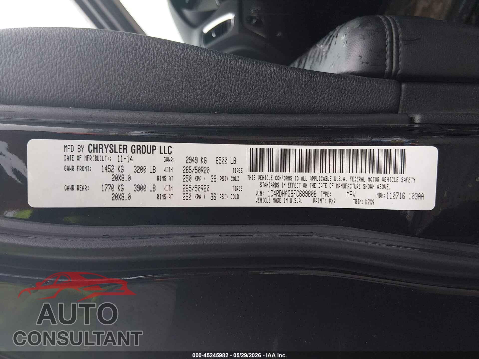 DODGE DURANGO 2015 - 1C4RDHAG9FC689808